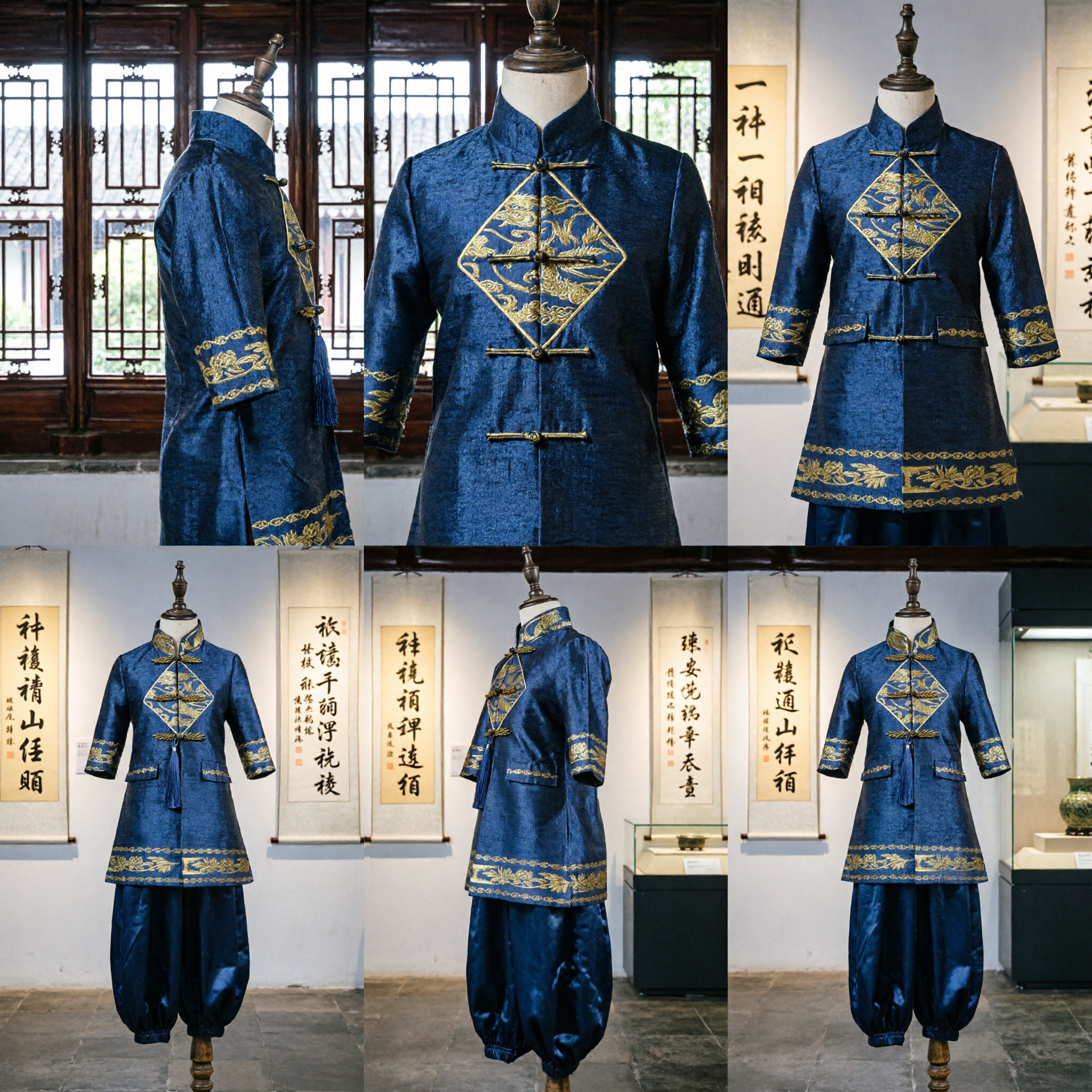 Costume traditionnel chinois pour hommes, costume Tang bleu avec broderie de dragon, costume de Kung Fu pour cosplay et spectacle - Asian Costume
