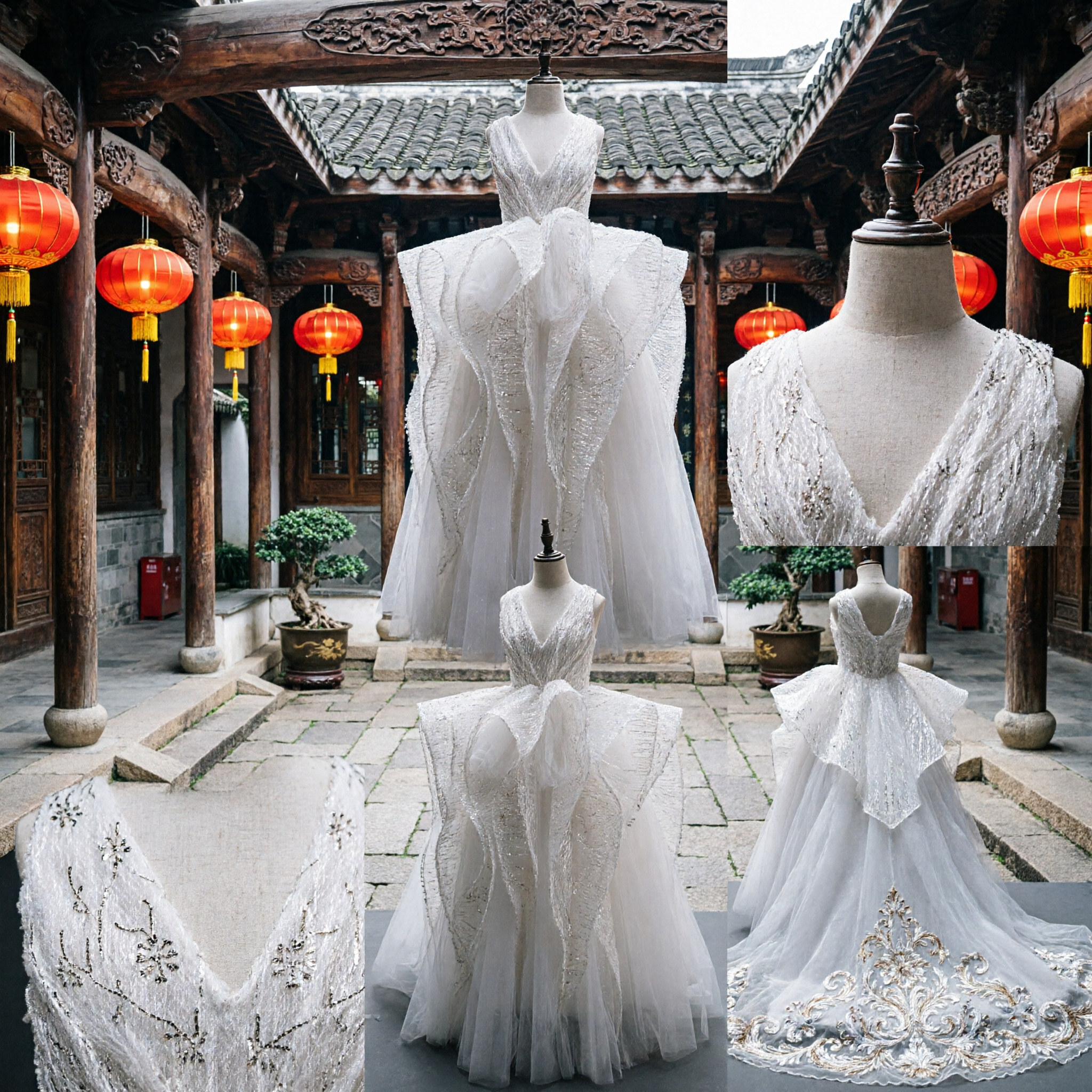 화이트 V넥 러플 볼가운 드레스 여아용 플라워걸 웨딩 페이지언트 공연 의상 - Asian Costume