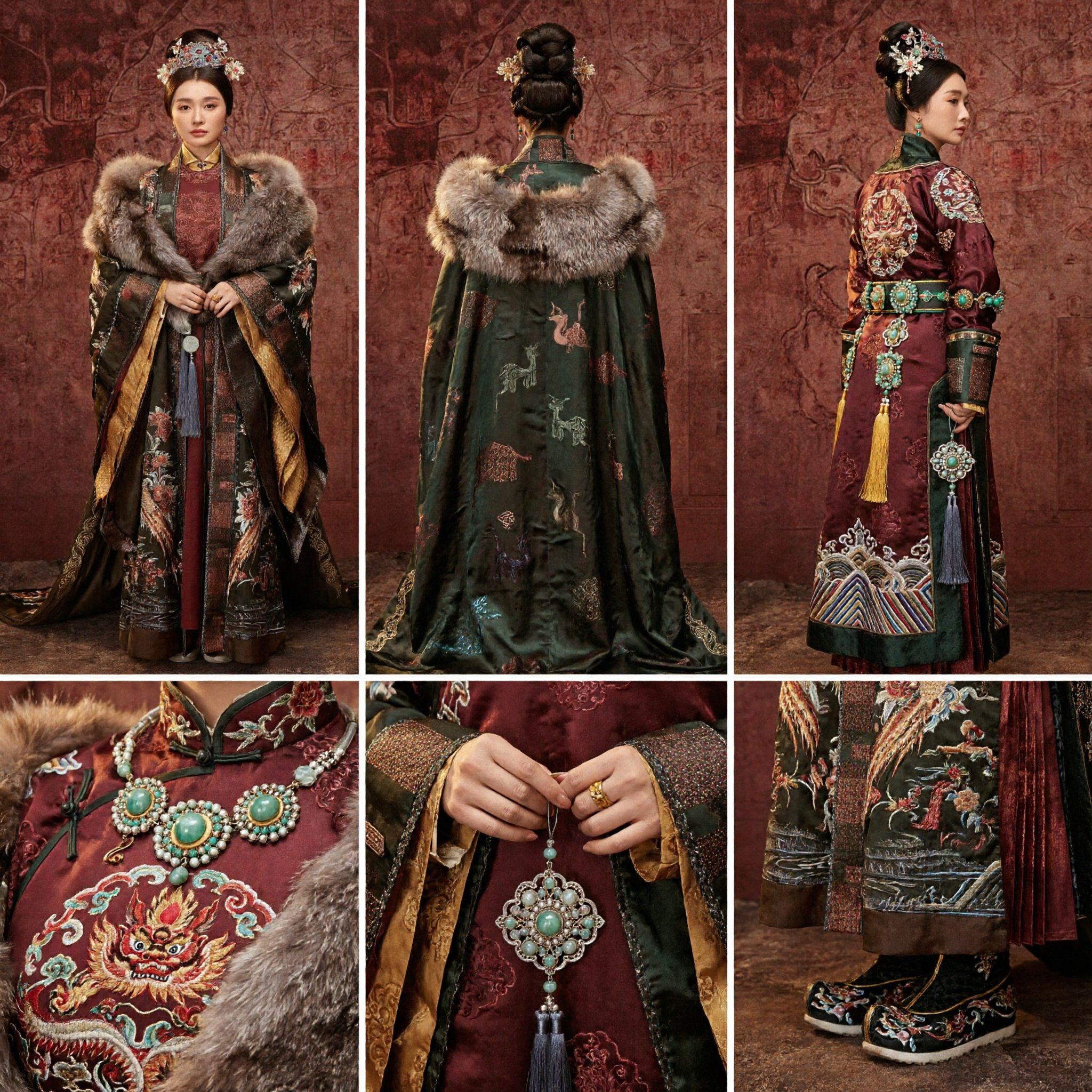 Oude Chinese Ming-dynastie keizerin kostuum winter bontafgezette geborduurde mantel voor vrouwen historisch drama cosplay - Asian Costume