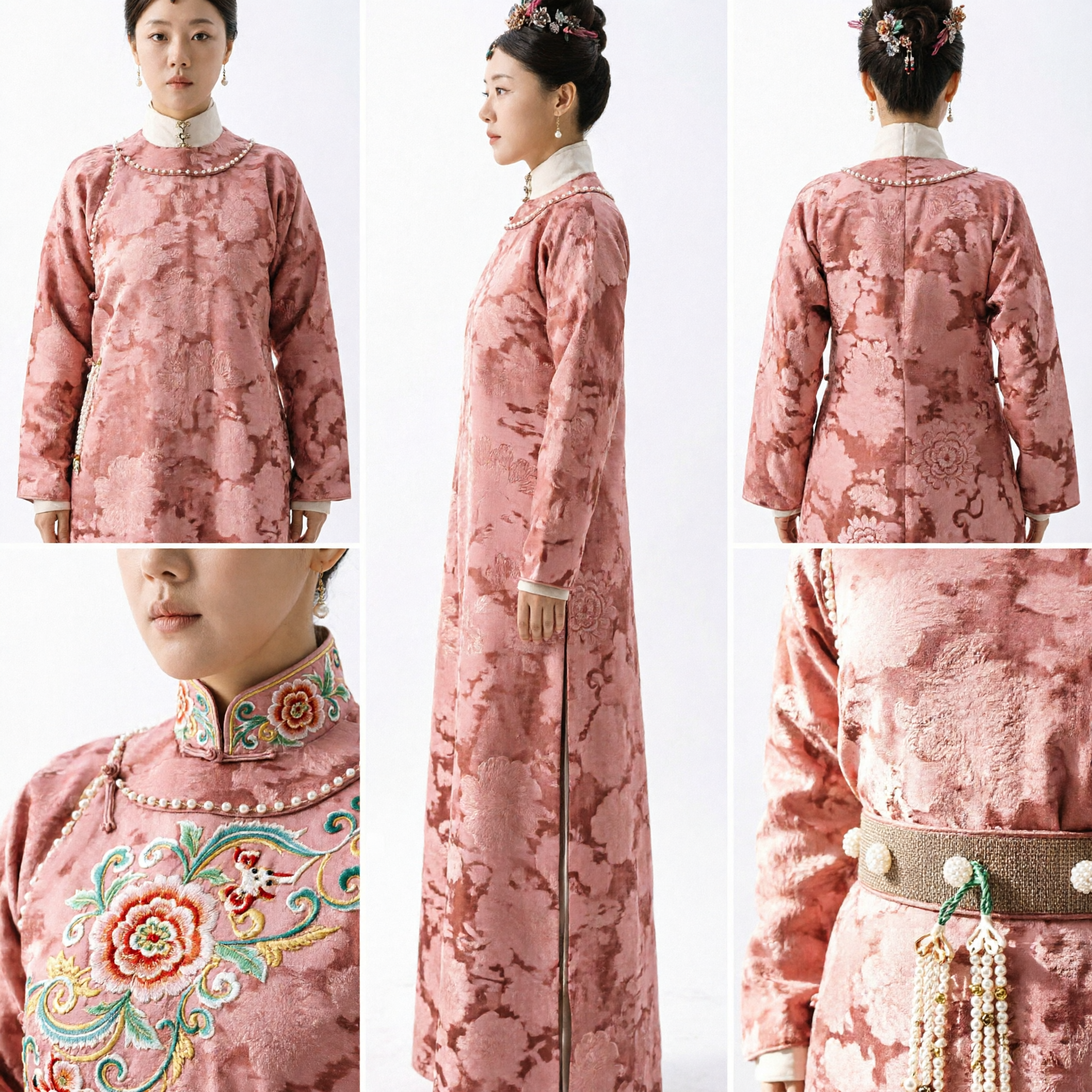 Costume Hanfu Tradizionale Cinese della Dinastia Ming Rosa, Elegante Veste con Colletto Alto, Abbigliamento Antico per Donne - Asian Costume