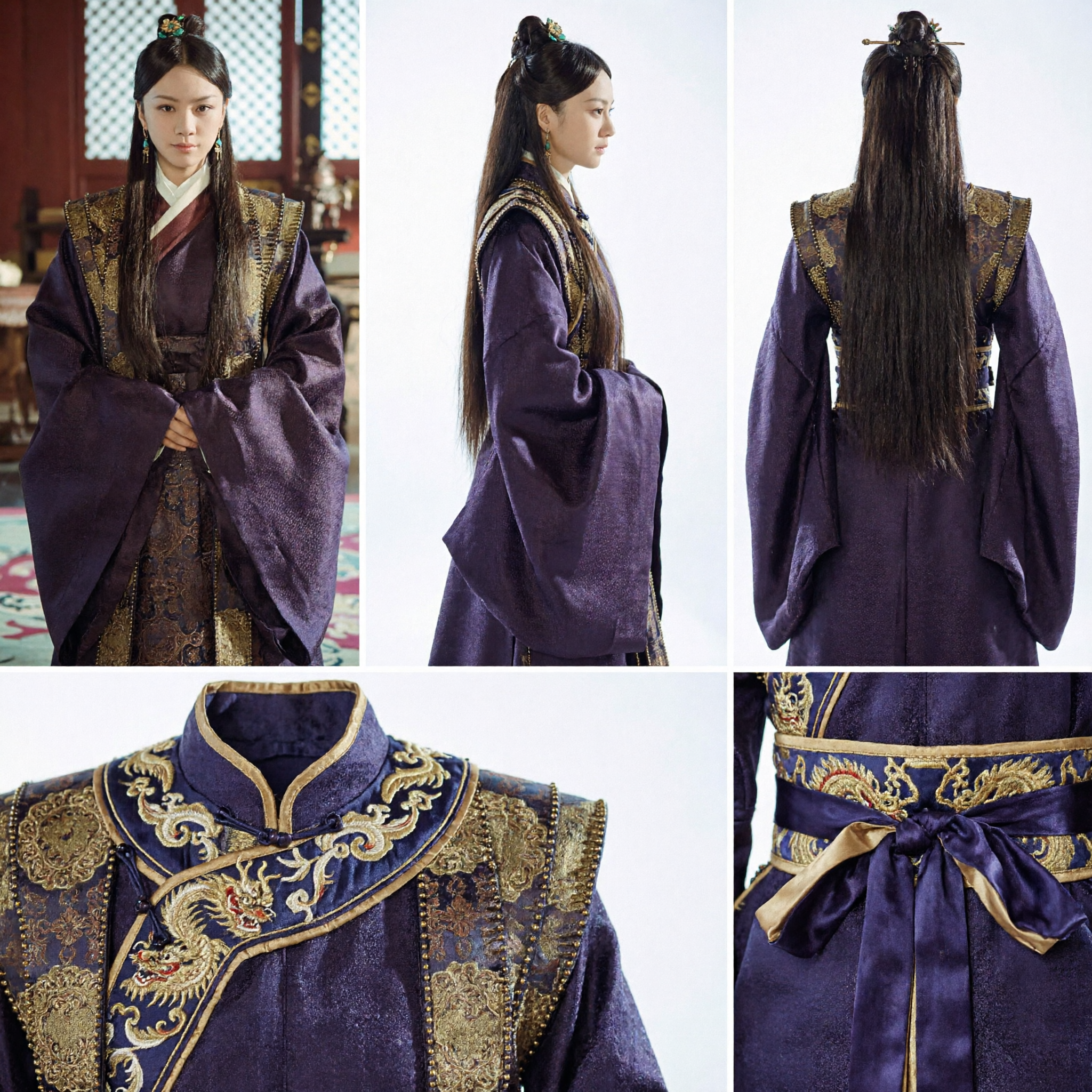 Traje Hanfu Tradicional Chinês Antigo, Manto Roxo de Nobre da Dinastia Ming com Bordado Dourado para Mulheres - Asian Costume