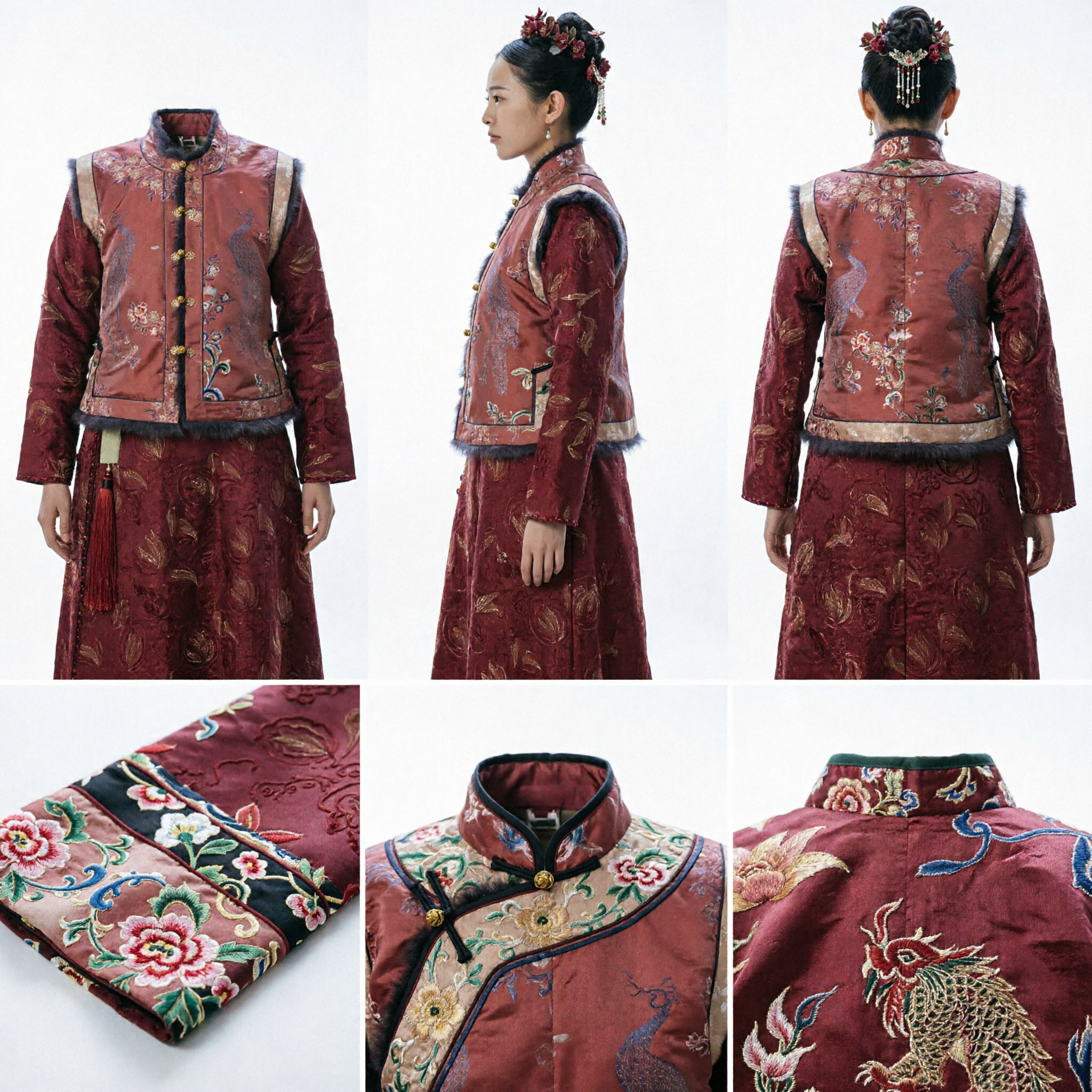 Oud Chinees Ming-dynastie Rood Geborduurd Bloemen Jasje Hanfu-kostuum voor Vrouwen Historische Drama Cosplay - Asian Costume