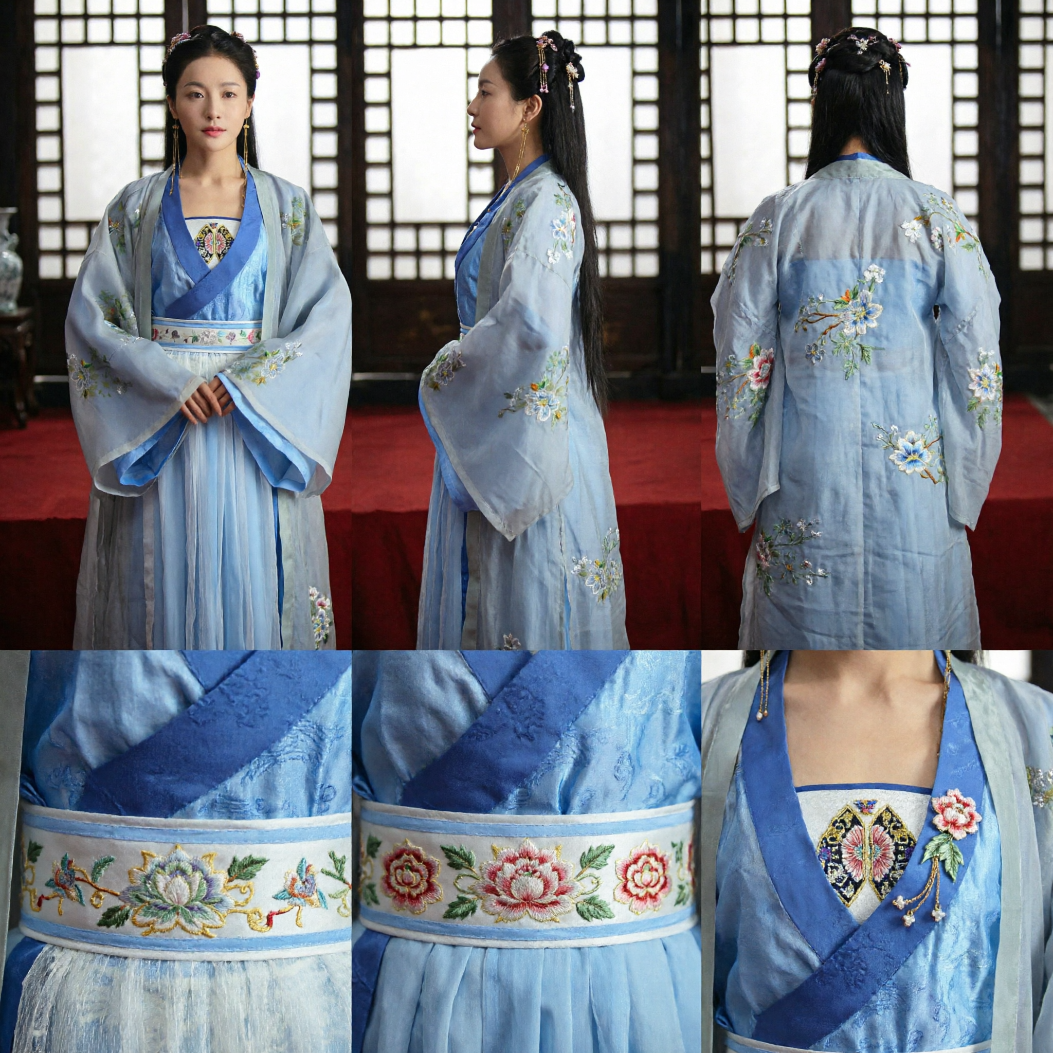 Hanfu Tradicional Chinês Azul e Elegante, Robe Antigo Bordado para Cosplay Histórico Feminino - Asian Costume