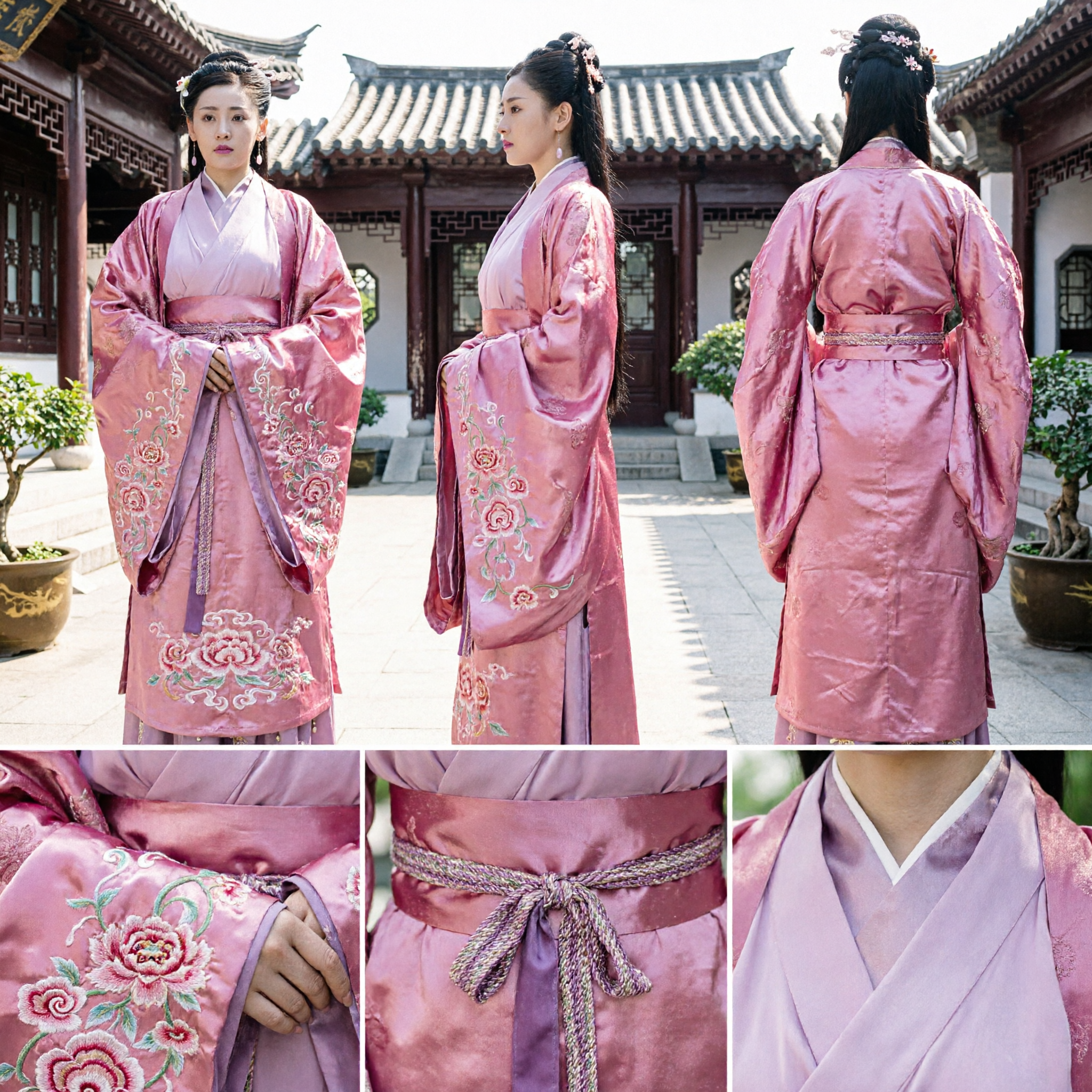 전통 중국 분홍색 한푸 장포 고대 공주 역사 복장 (여성 드라마 코스프레용) - Asian Costume