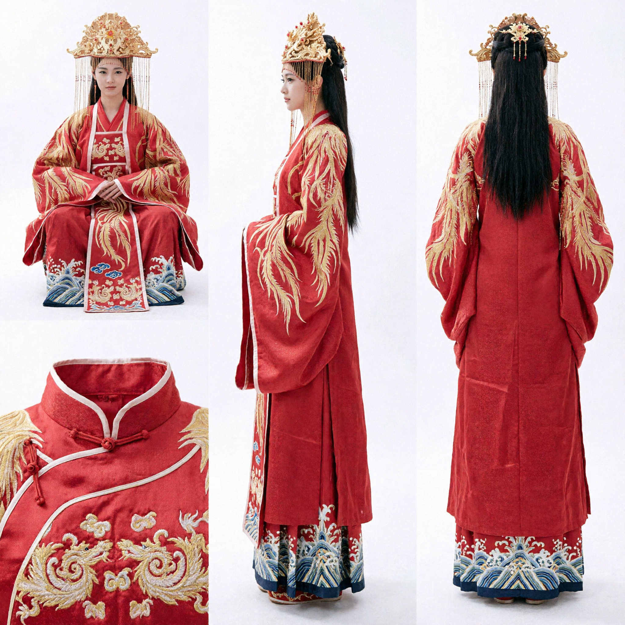 Traditionelles chinesisches rotes Hanfu-Hochzeitskleid, antikes Prinzessinnen-Brautkleid mit Phönix-Kopfschmuck-Kostüm - Asian Costume