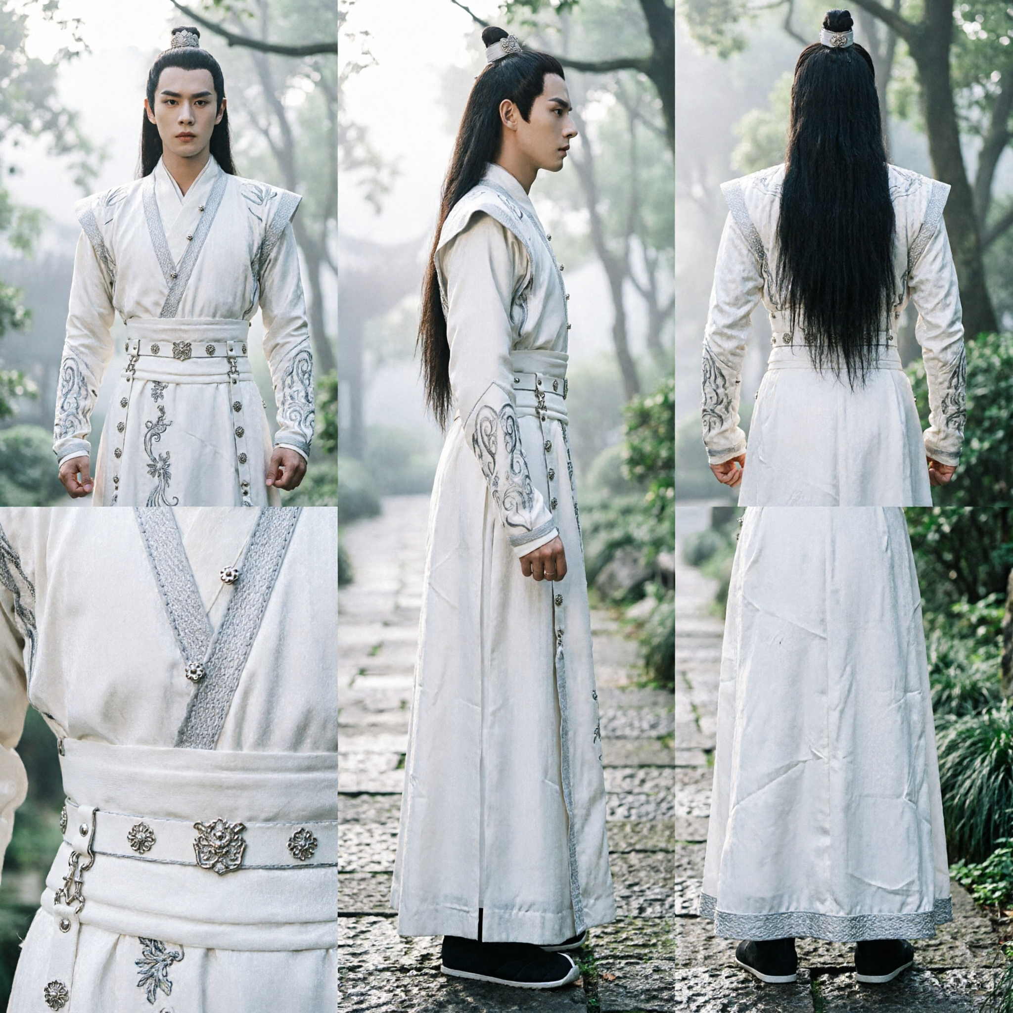 Antikes chinesisches Hanfu-Kostüm für Männer, weißes Wuxia-Schwertkämpfer-Gewand, traditionelle historische Kleidung für Cosplay-Auftritte - Asian Costume