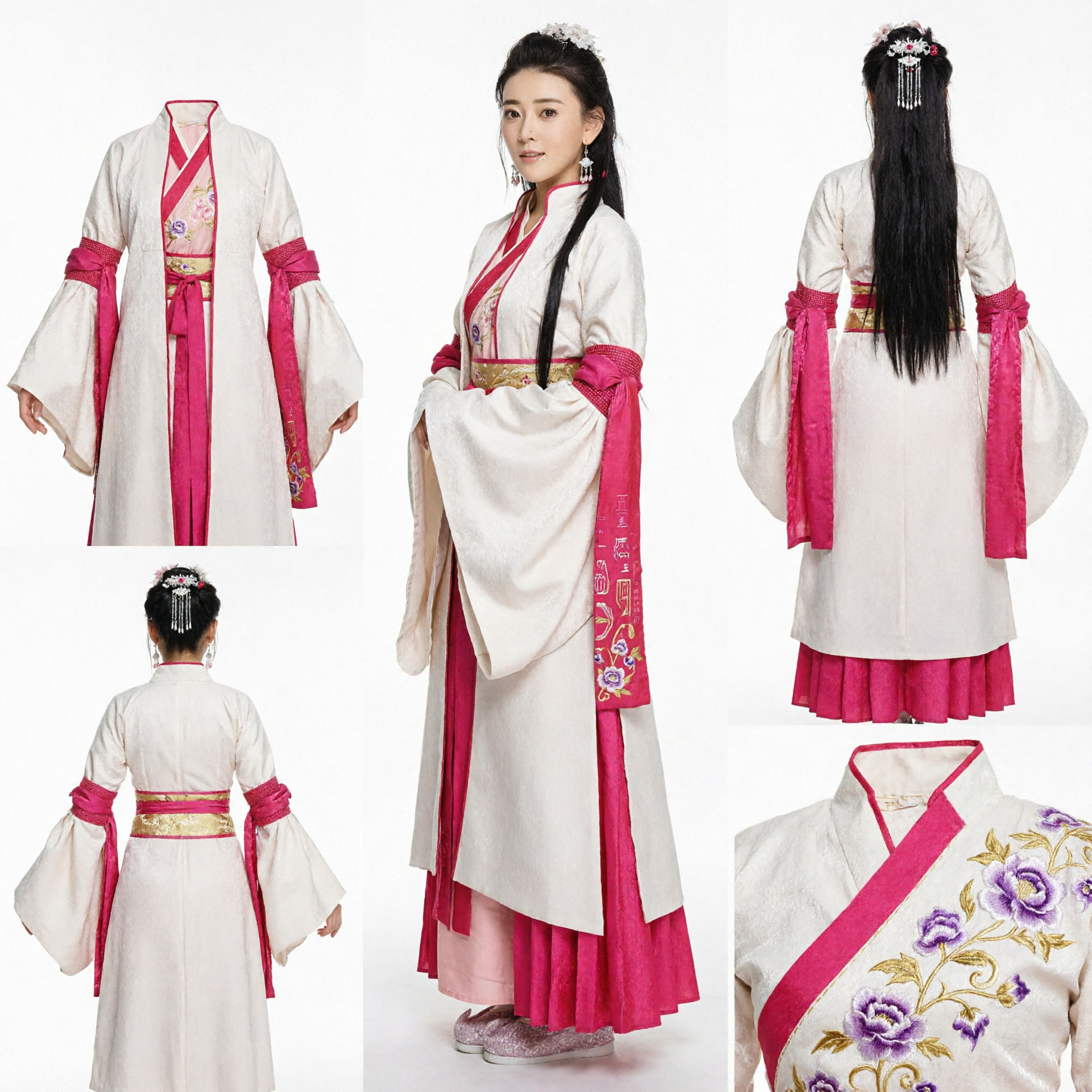 전통 중국 한푸 의상 흰색과 분홍색 고대 공주 드레스 여성 역사 코스프레 세트 - Asian Costume