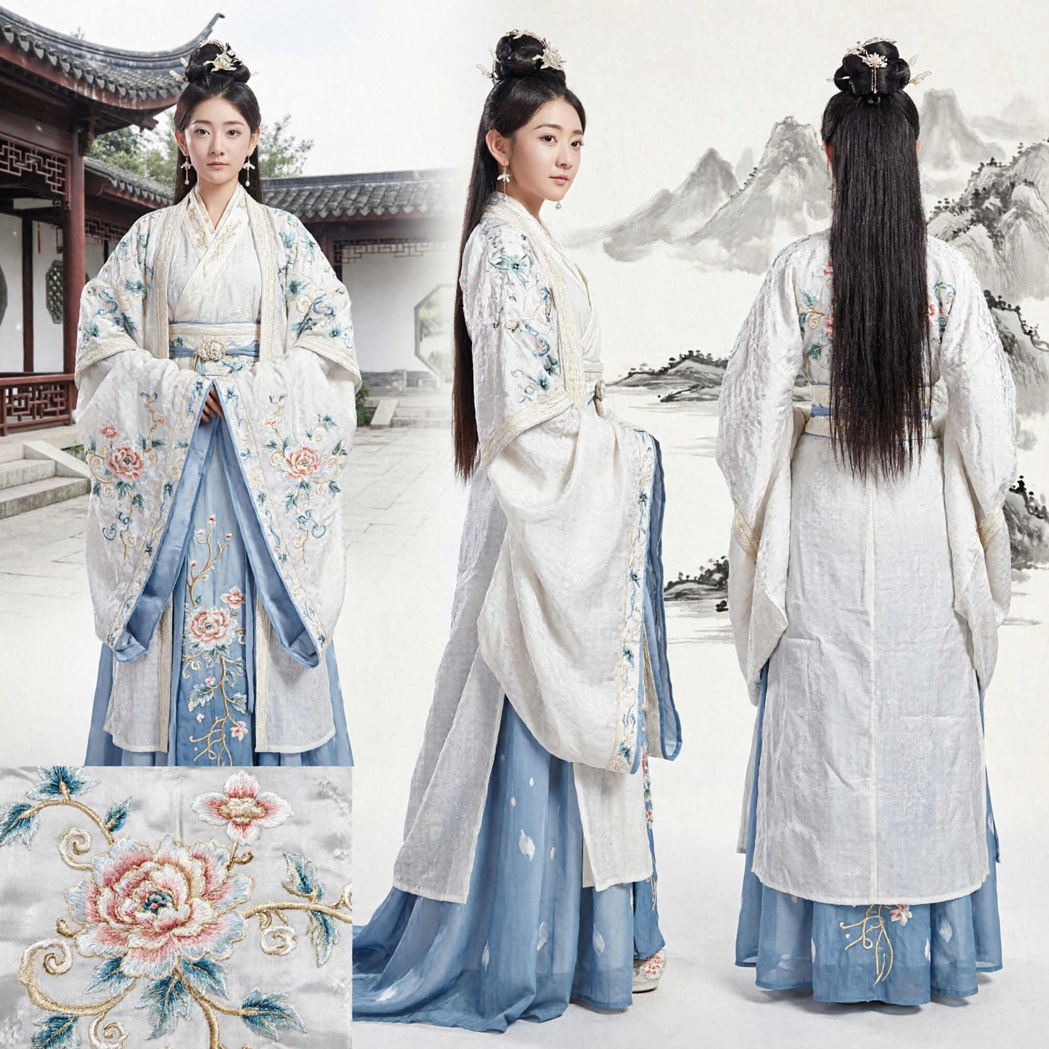 Изысканное бело-голубое вышитое платье Ханьфу, традиционный китайский костюм для женщин, древний костюм феи для косплея - Asian Costume