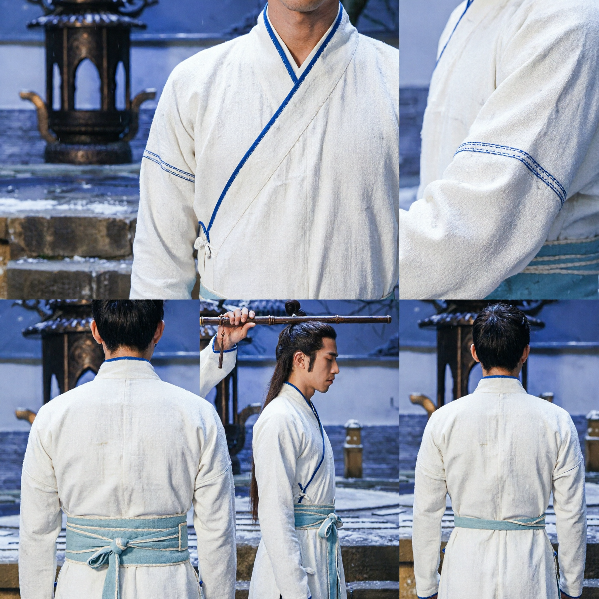 Hanfu Tradizionale Cinese Veste Bianca da Studioso per Uomini Costume Antico Wuxia per Spettacolo, Cosplay e Fotografia - Asian Costume