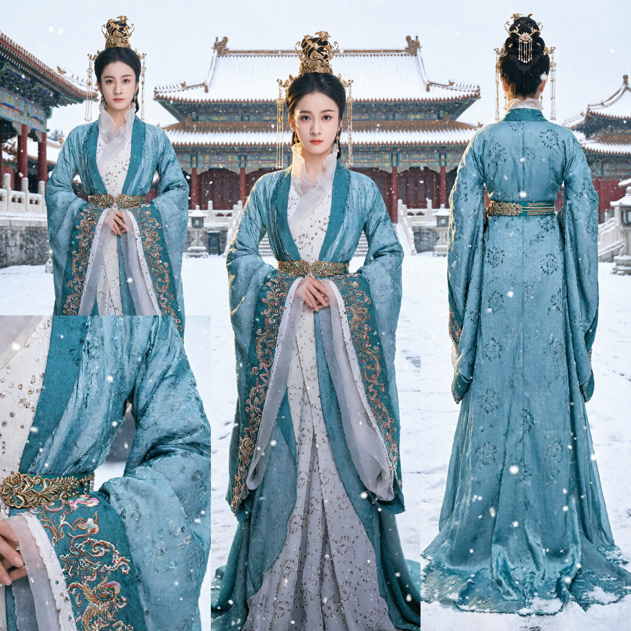 Элевантный бирюзовый китайский традиционный ханьфу, древний костюм принцессы с золотой вышивкой для женщин, косплей - Asian Costume