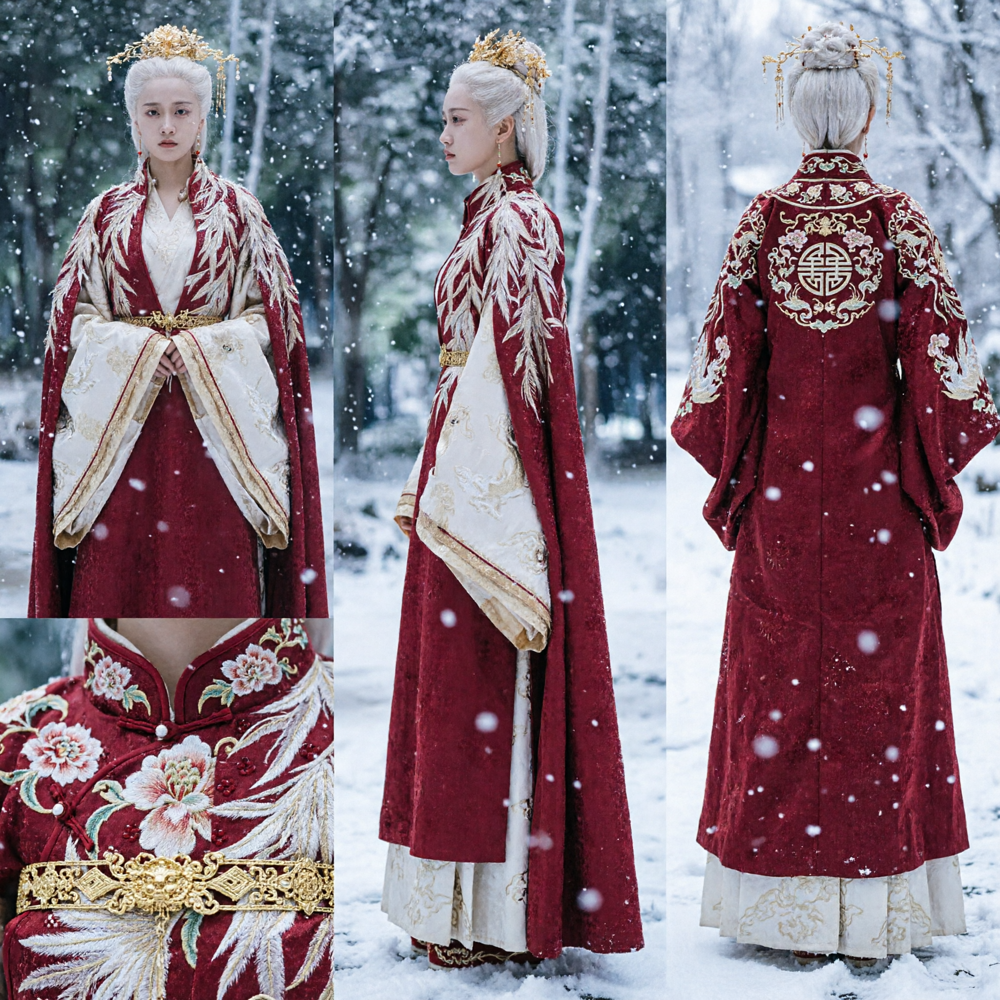 Tradycyjny chiński starożytny Hanfu czerwono-biała haftowana suknia dla kobiet strój do występów cosplay - Asian Costume