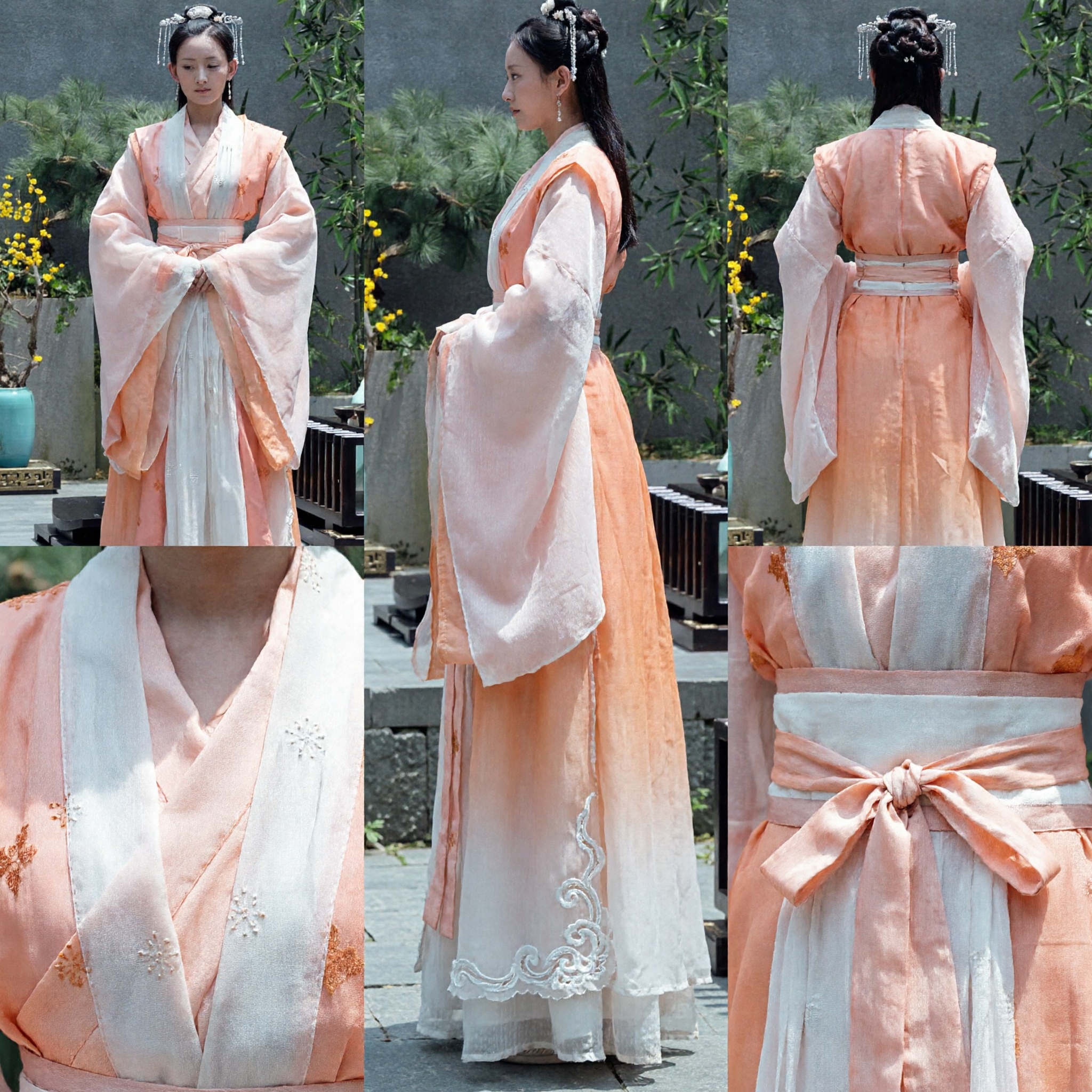 Elegantes rosa-weißes antikes chinesisches Hanfu-Kostüm traditionelles Kleid mit weiten Ärmeln für Frauen Cosplay-Aufführung - Asian Costume