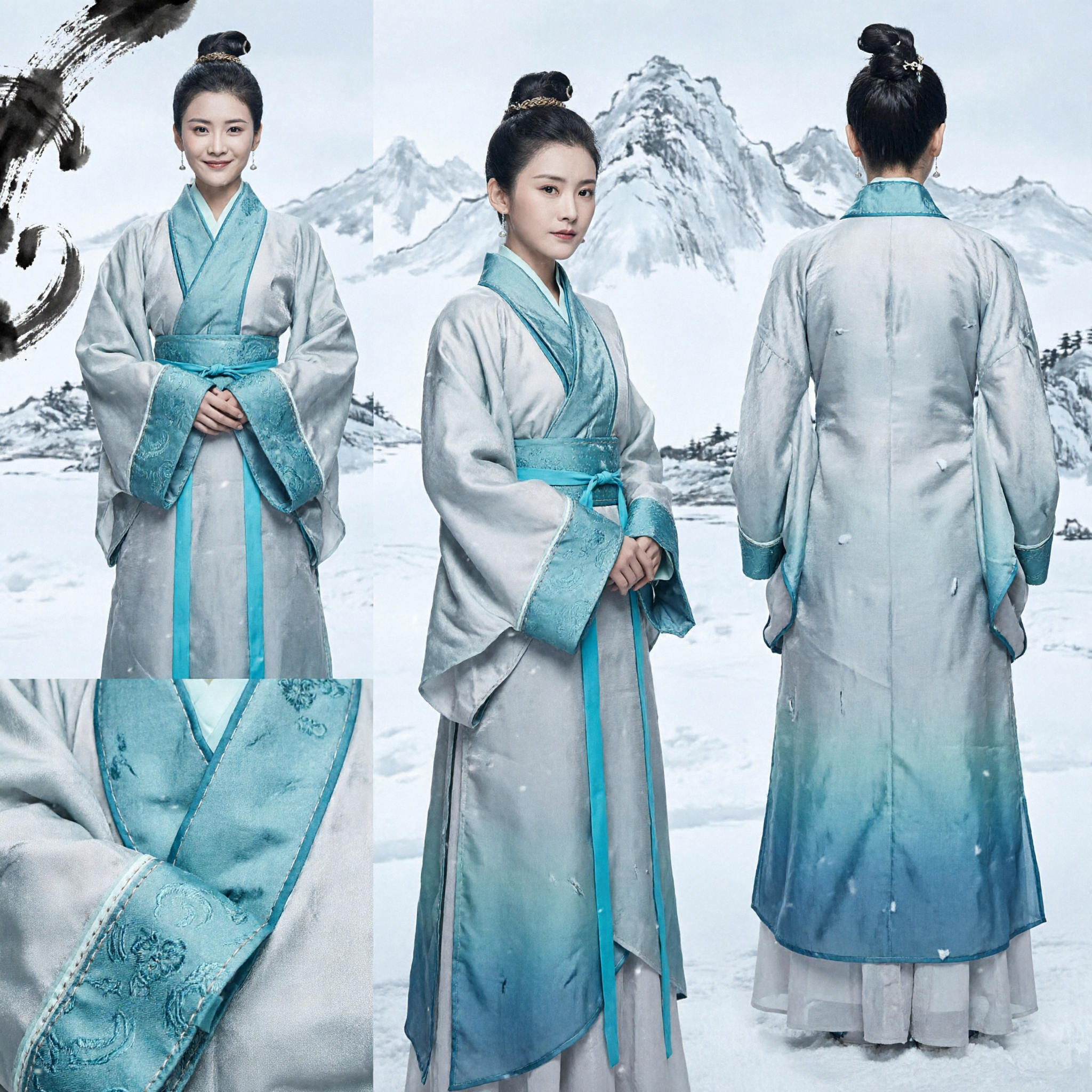 Traditionelles chinesisches Hanfu antikes Prinzessinnenkostüm für Frauen Türkisblaues Wuxia-Schwertkämpferkleid für Cosplay - Asian Costume