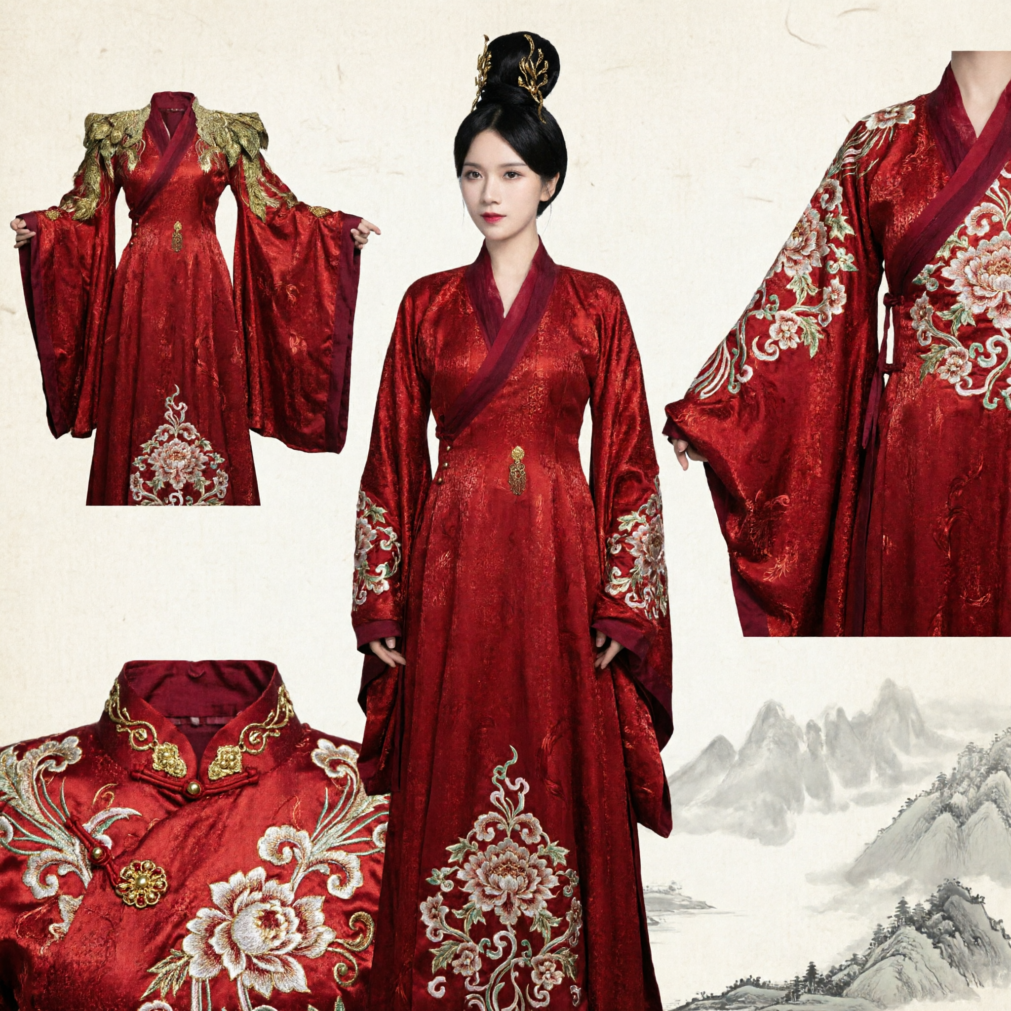 Antikes chinesisches rotes Kaiserinnenkostüm traditionelles Palastdamen-Hanfu-Kleid mit Goldstickerei für Cosplay - Asian Costume