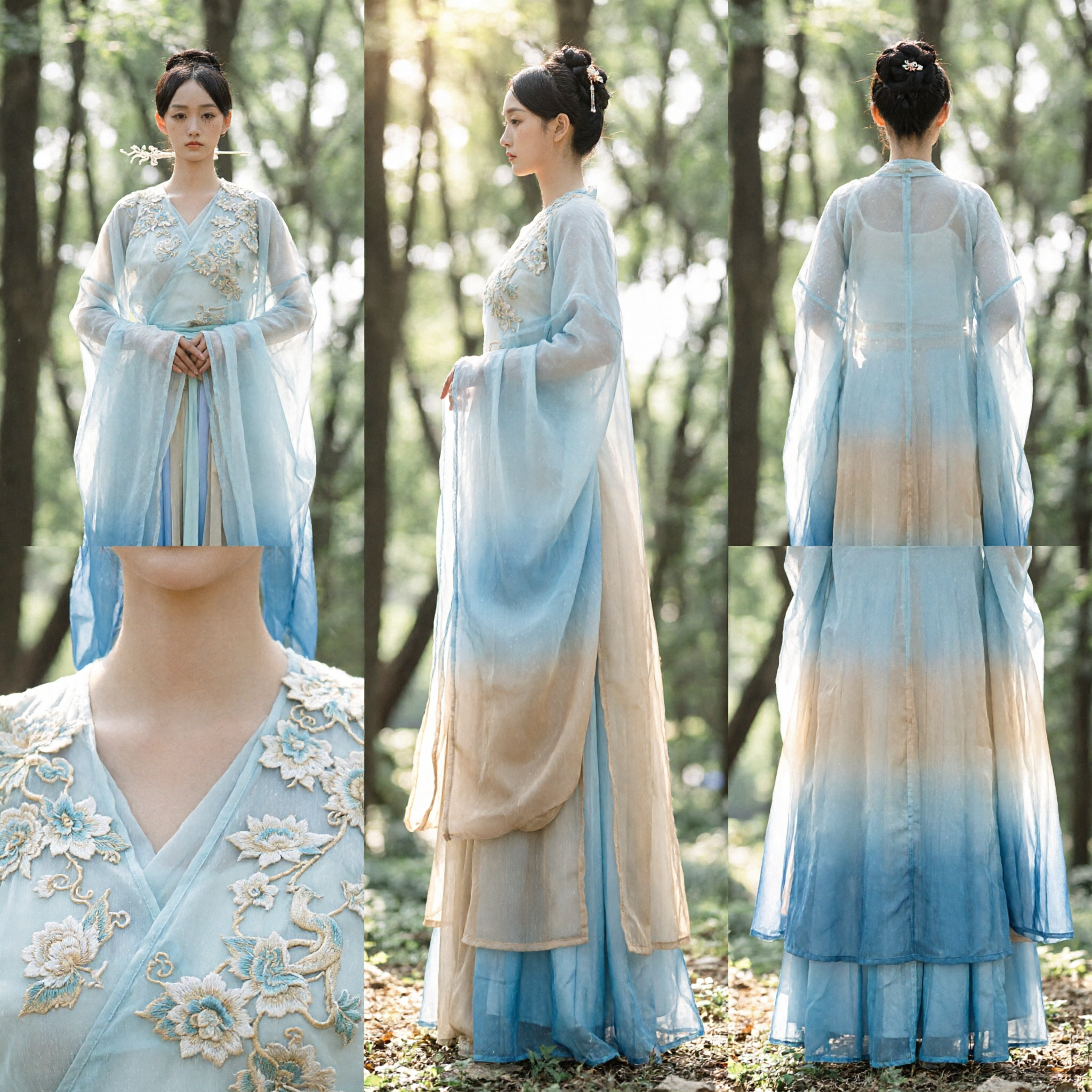 Hanfu Tradicional Chinês Elegante Vestido de Fada Antigo Robe Azul Esverdeado para Mulheres Performance de Cosplay - Asian Costume