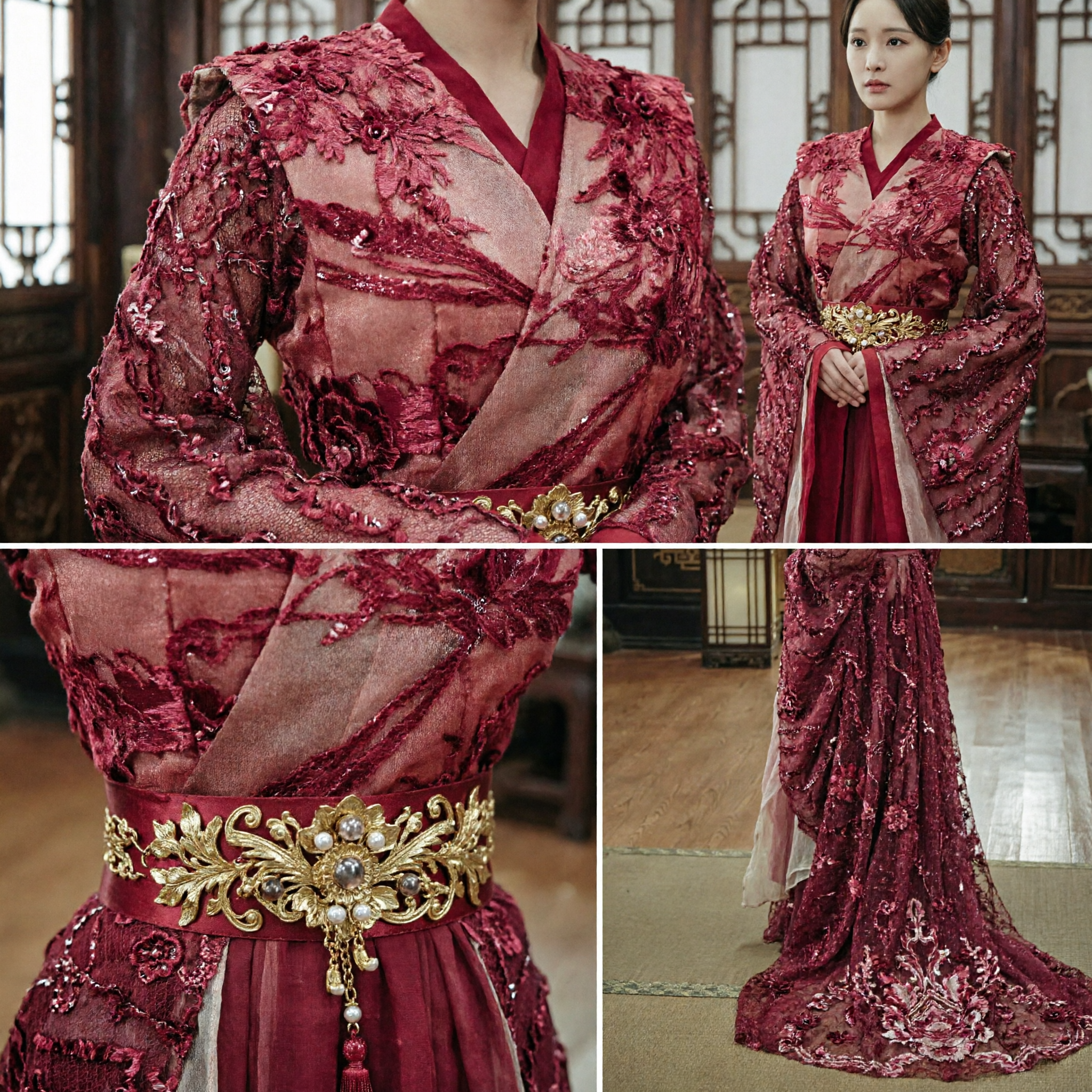 Elegancka Starożytna Chińska Czerwona Koronkowa Suknia Hanfu Damski Tradycyjny Kostium Historyczny do Cosplayu - Asian Costume