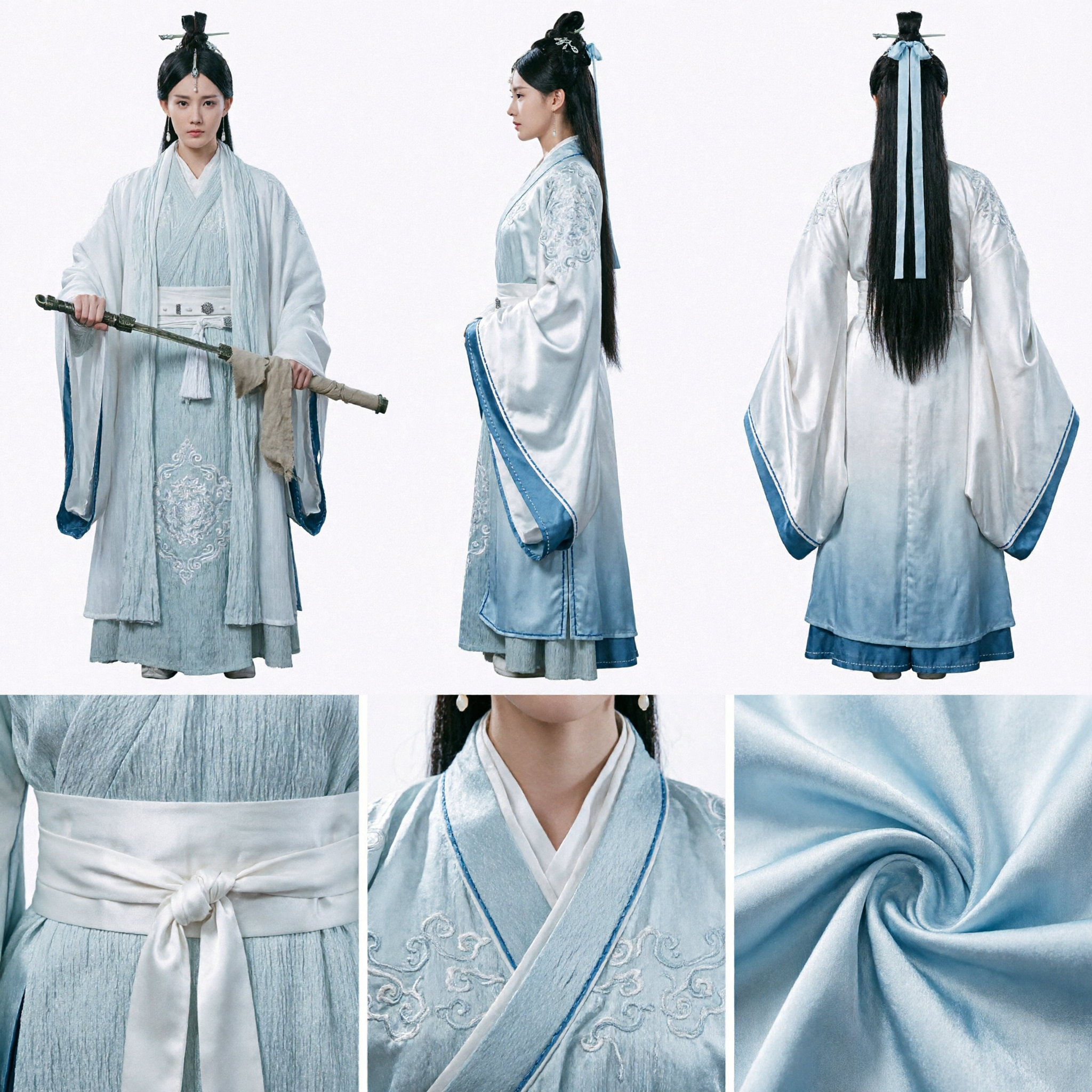 Ancient Chinese Swordswoman Hanfu Costume Traditional Wuxia Martial Arts Light Blue Robe for Women Cosplay - Asian Costume