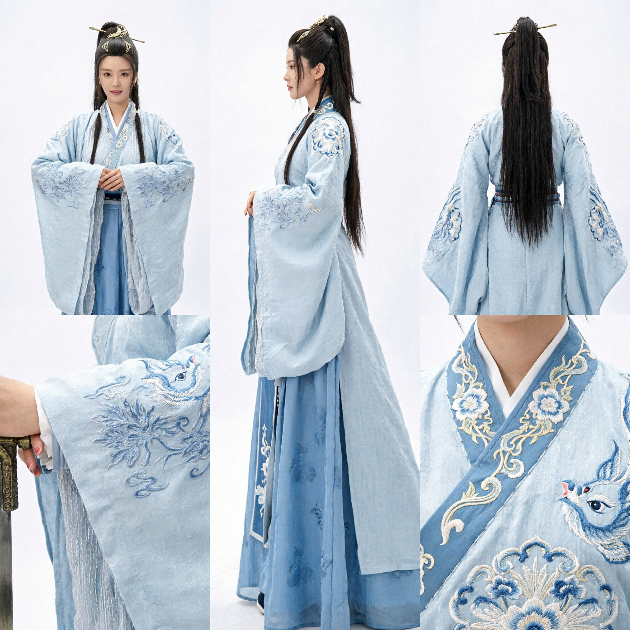 Traje Hanfu Tradicional Chino de Espadachina Wuxia Vestido de Hada Antiguo Azul Claro para Cosplay y Presentación de Mujer - Asian Costume