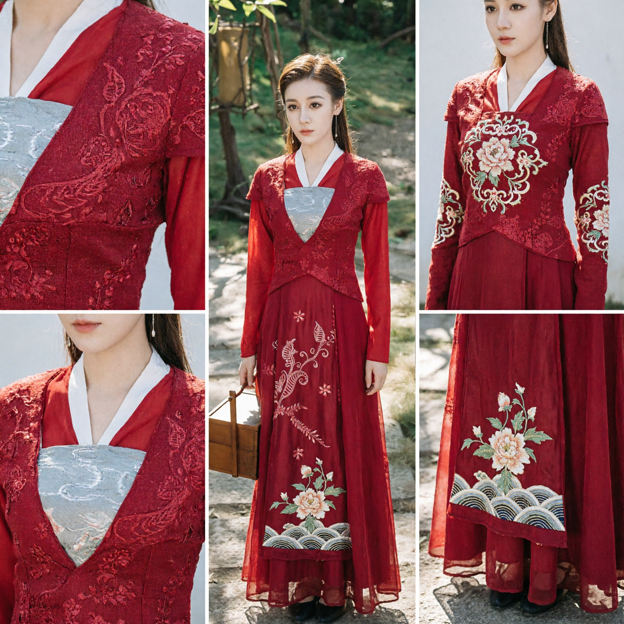Chinees Traditioneel Rood Hanfu Jurk Oude Stijl Geborduurde Lange Mouw Kostuum voor Vrouwen Historische Cosplay - Asian Costume