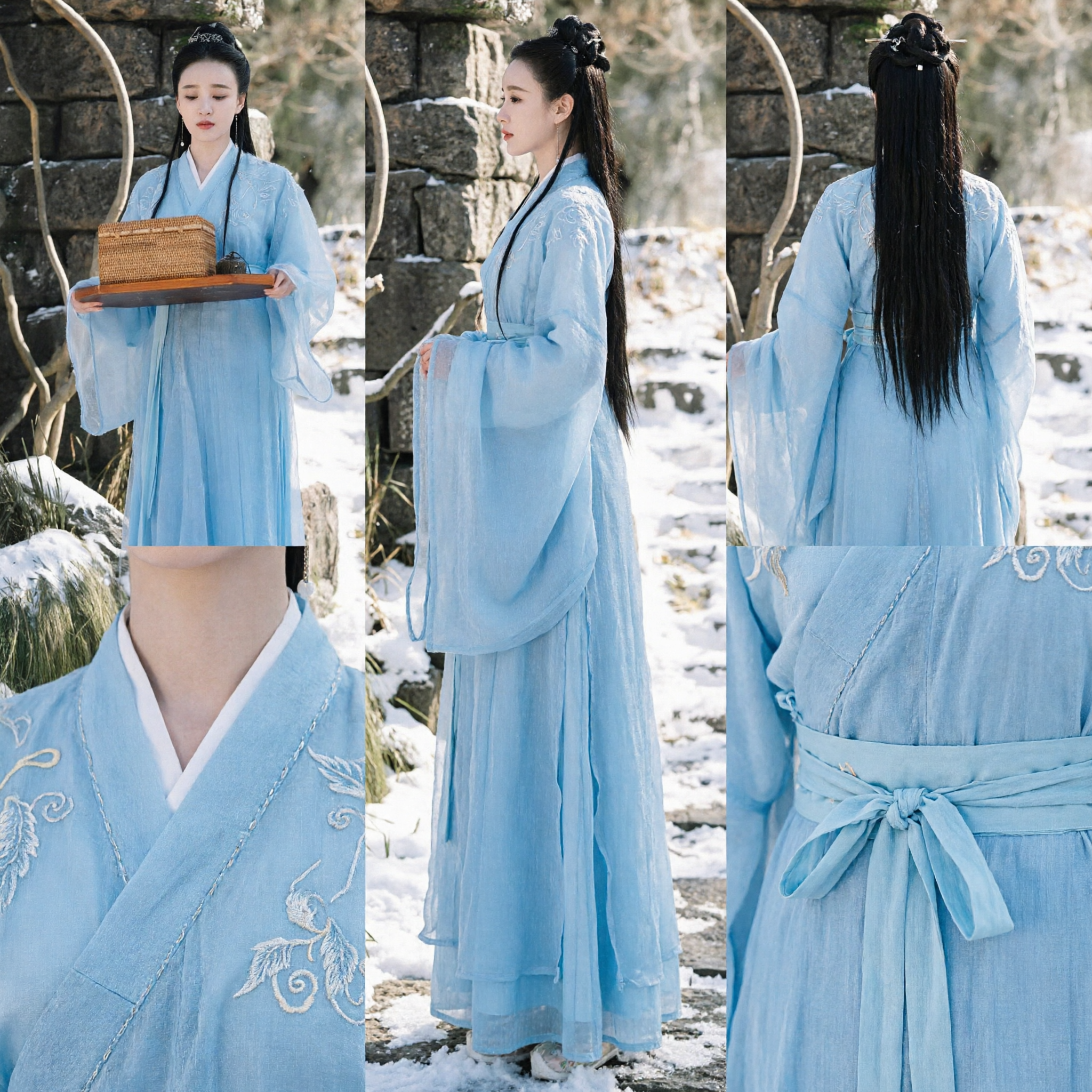 Traje Hanfu Azul Claro para Mulheres, Conjunto Completo Tradicional Chinês Antigo para Fotografia e Cosplay - Asian Costume