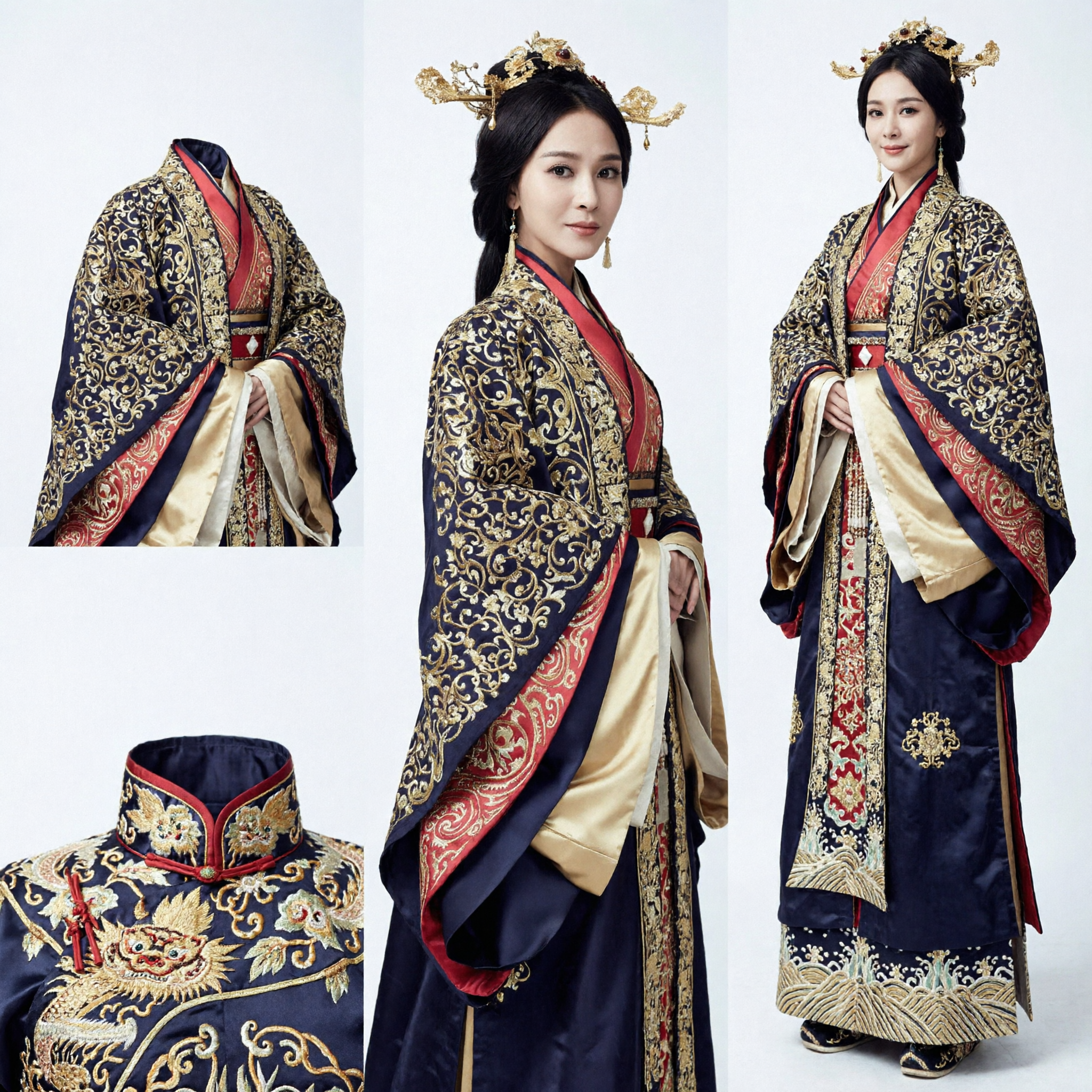 Costume Hanfu Tradizionale Cinese Antica Dama Nobile Tunica Blu Ricamata per Donne Cosplay Fotografia - Asian Costume