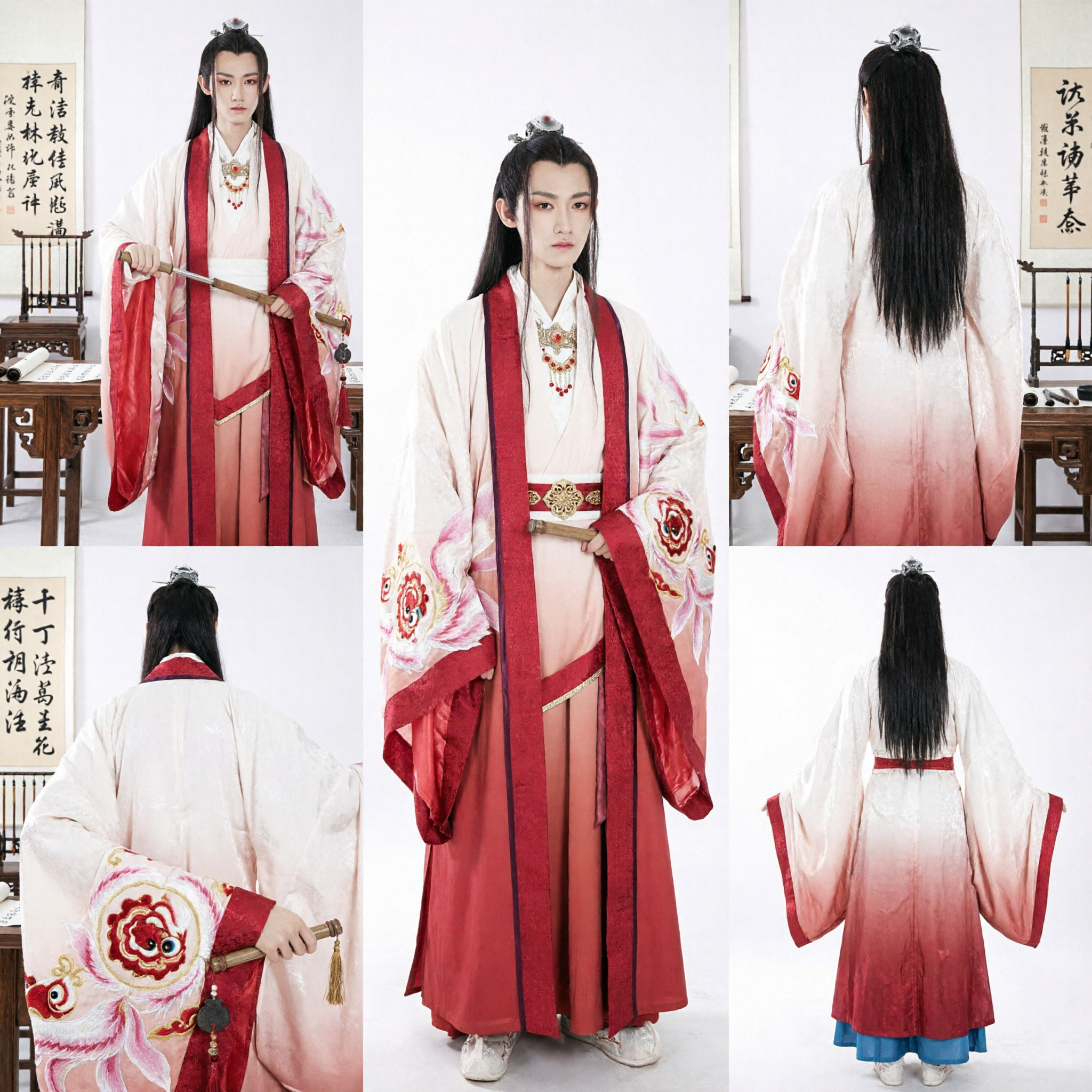 Traditionelles chinesisches Hanfu Antikes Schwertkämpfer-Kostüm Männer-Wuxia-Kampfkunst-Gewand für Cosplay-Aufführung - Asian Costume