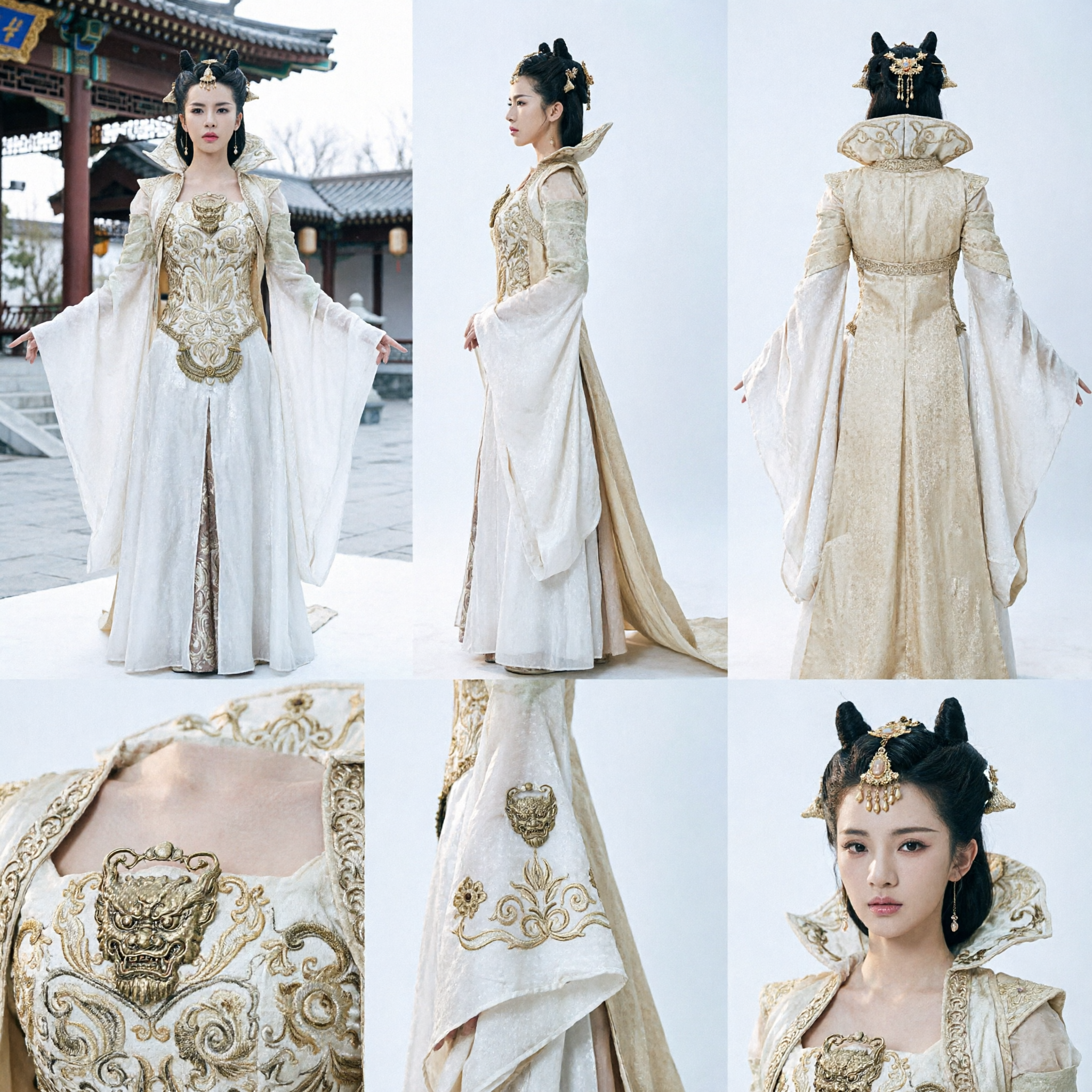 Vestido de Fada Fantasia Antigo Tradicional Chinês, Traje Hanfu Branco com Bordado Dourado para Mulheres Espetáculo no Palco Cosplay - Asian Costume