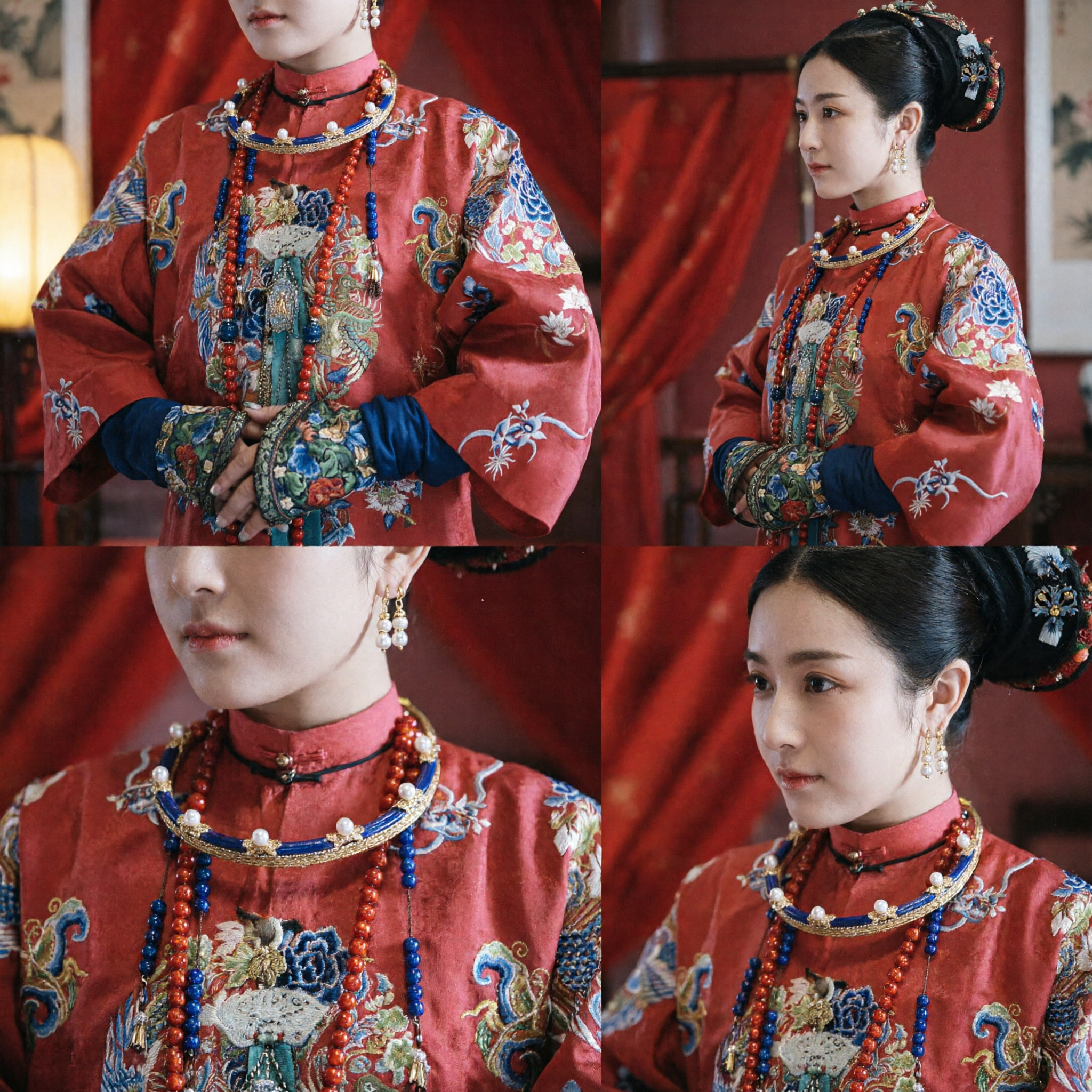 Traje Tradicional Chino de la Emperatriz Manchu de la Dinastía Qing Bordado Rojo Vestido de Dama del Palacio Antiguo para Mujer - Asian Costume