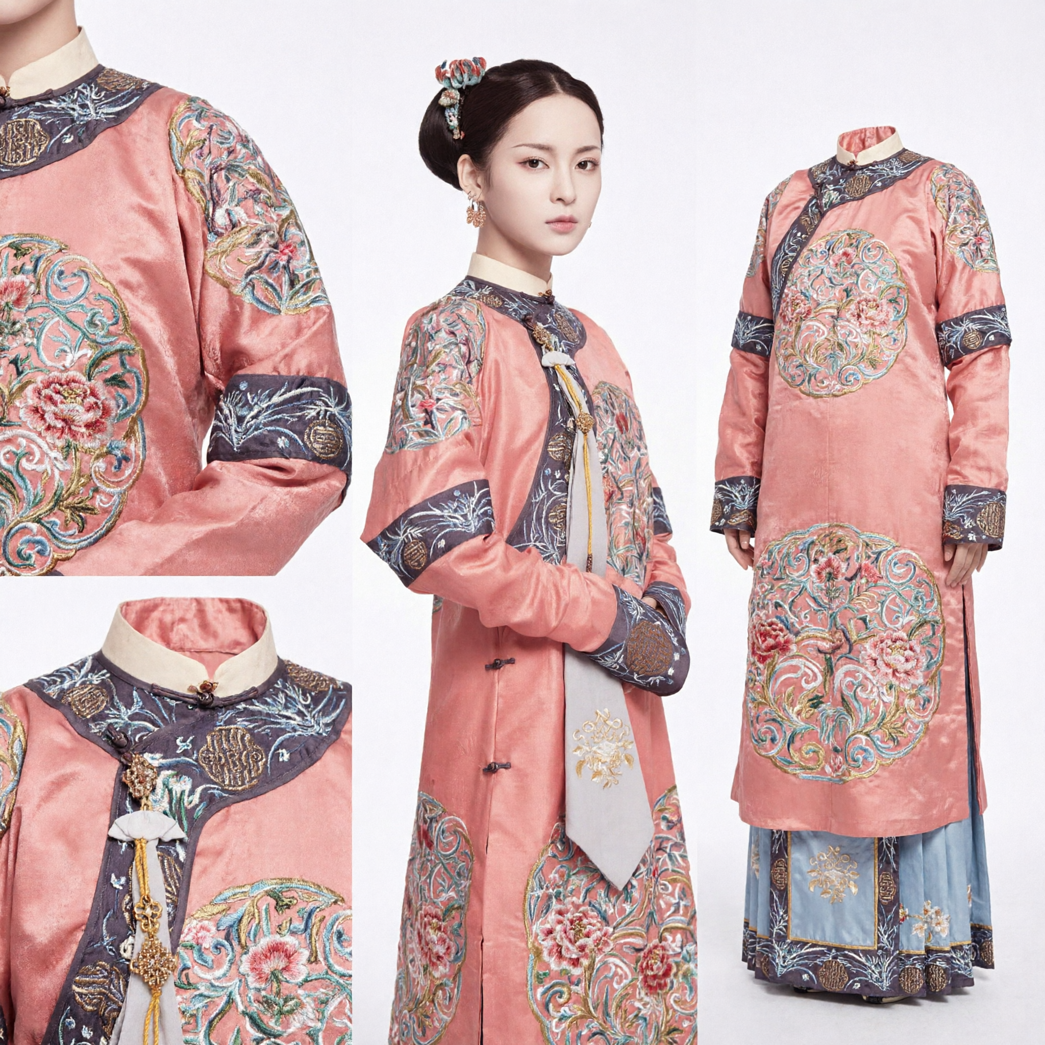 Costume da Principessa della Dinastia Qing Tradizionale Cinese Veste Rosa Ricamata Abito da Antica Nobildonna per Donne - Asian Costume