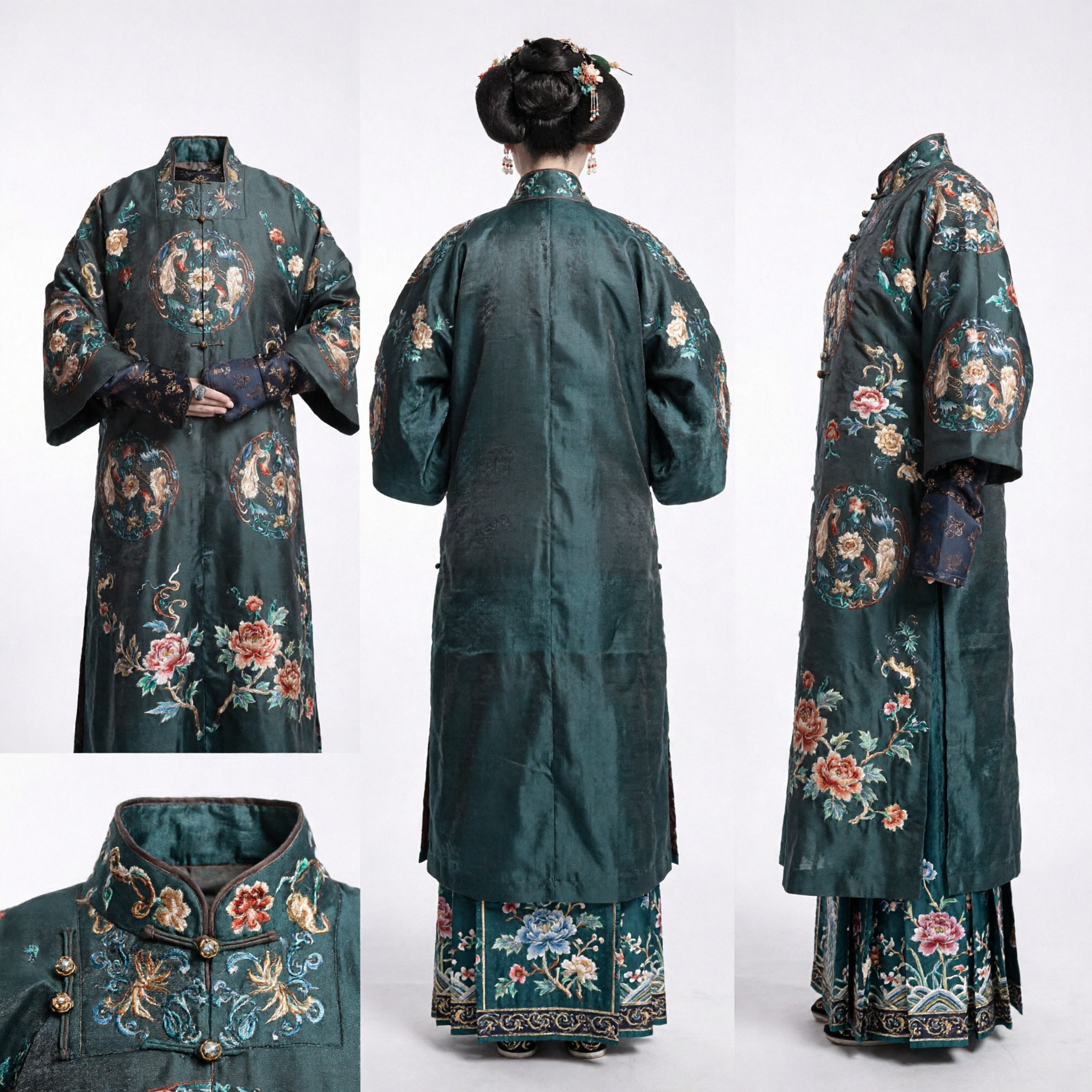 Antikes chinesisches Qing-Dynastie-Manchu-Kaiserin-Kostüm, Traditionelles schwarz besticktes Gewand für Frauen Historisches Cosplay - Asian Costume