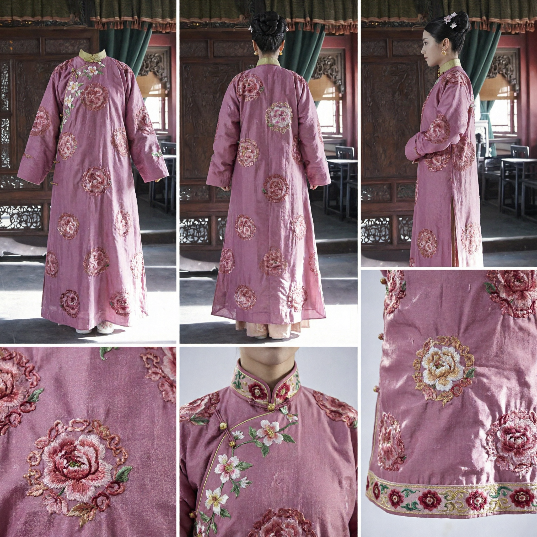 Costume Ancien Rose Traditionnel Chinois Style Dynastie Qing Robe à Broderie Florale Robe Hanfu pour Femmes - Asian Costume