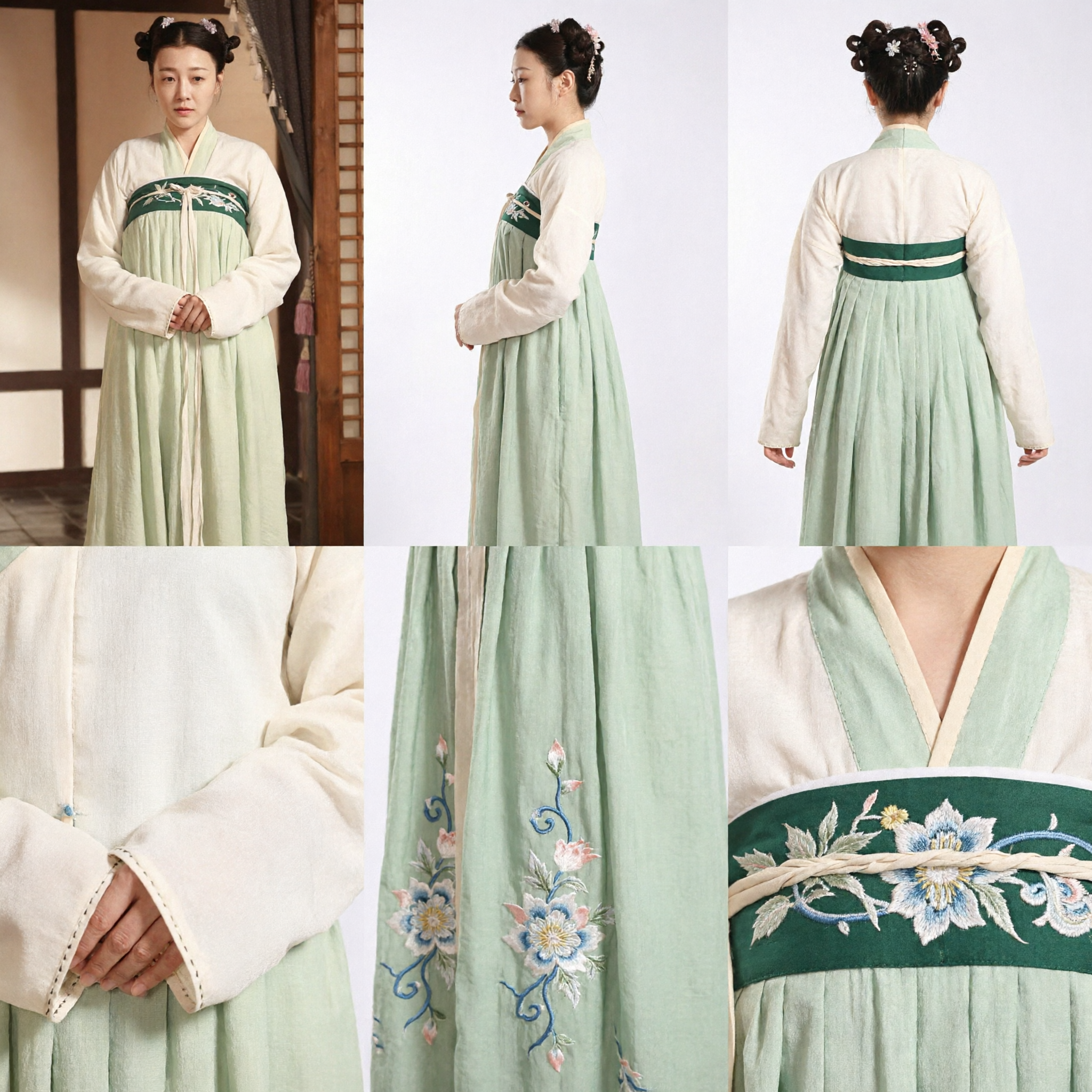 Traditioneel Chinees Hanfu Tang-dynastie Prinses Kostuum Groen Geborduurde Rok en Witte Top voor Vrouwen - Asian Costume