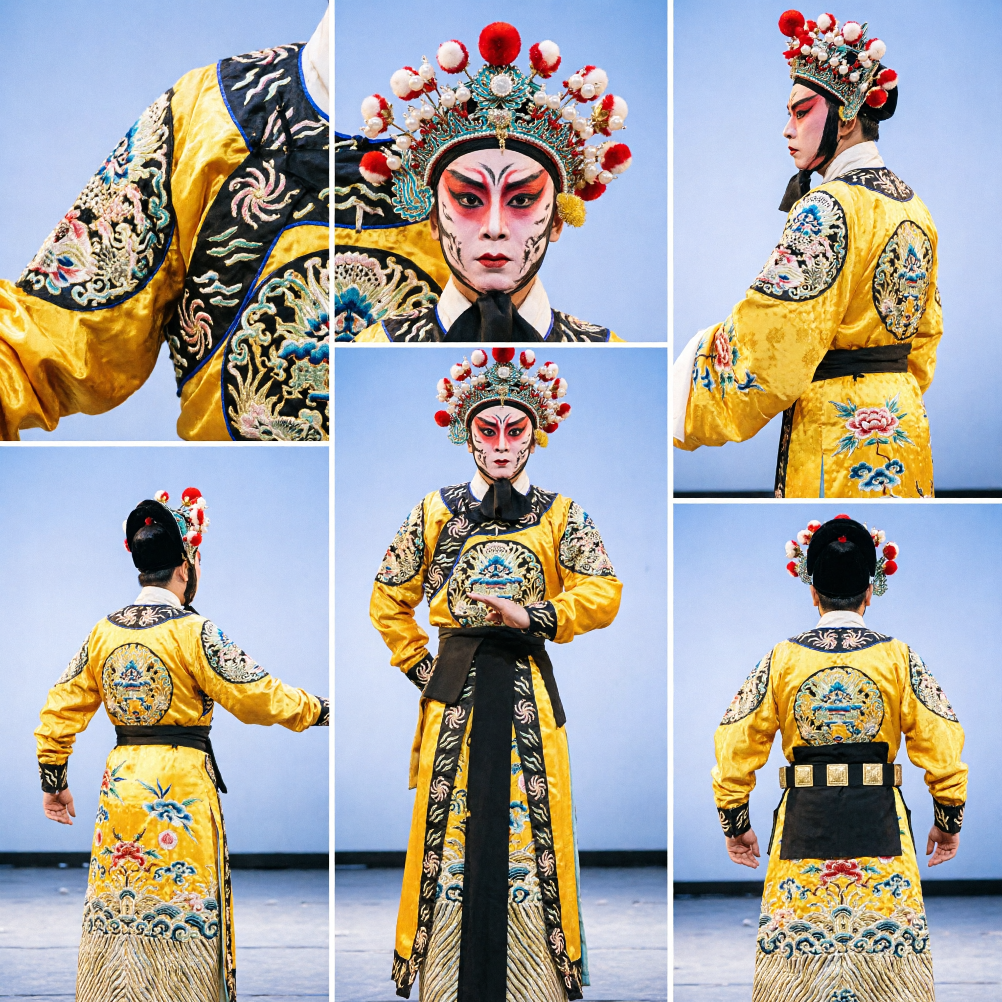 Traditioneel Chinees Peking Opera Geel Geborduurd Gewaad Kostuum Compleet Set voor Mannelijke Podiumartiesten - Asian Costume