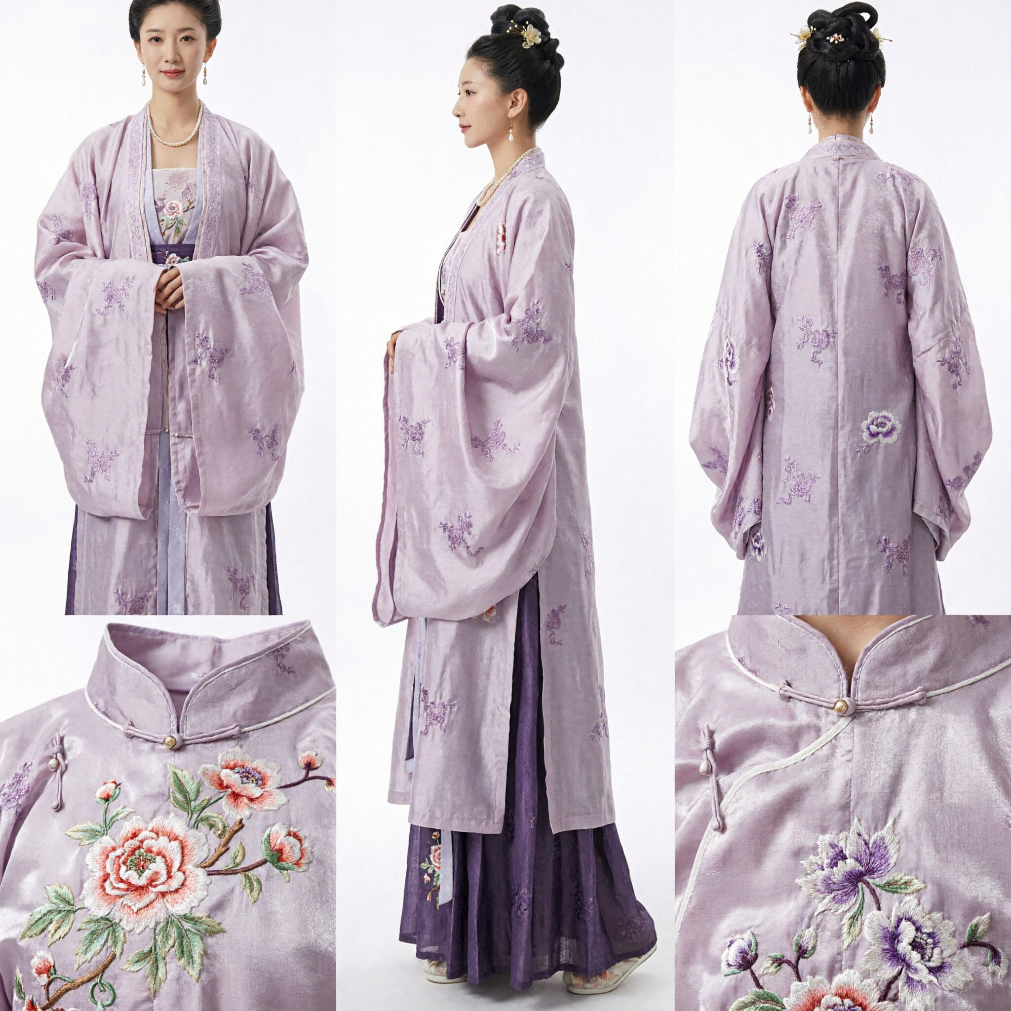 Elegante costume Hanfu tradizionale cinese rosa, antica veste ricamata della dinastia Song per donne, fotografia storica - Asian Costume