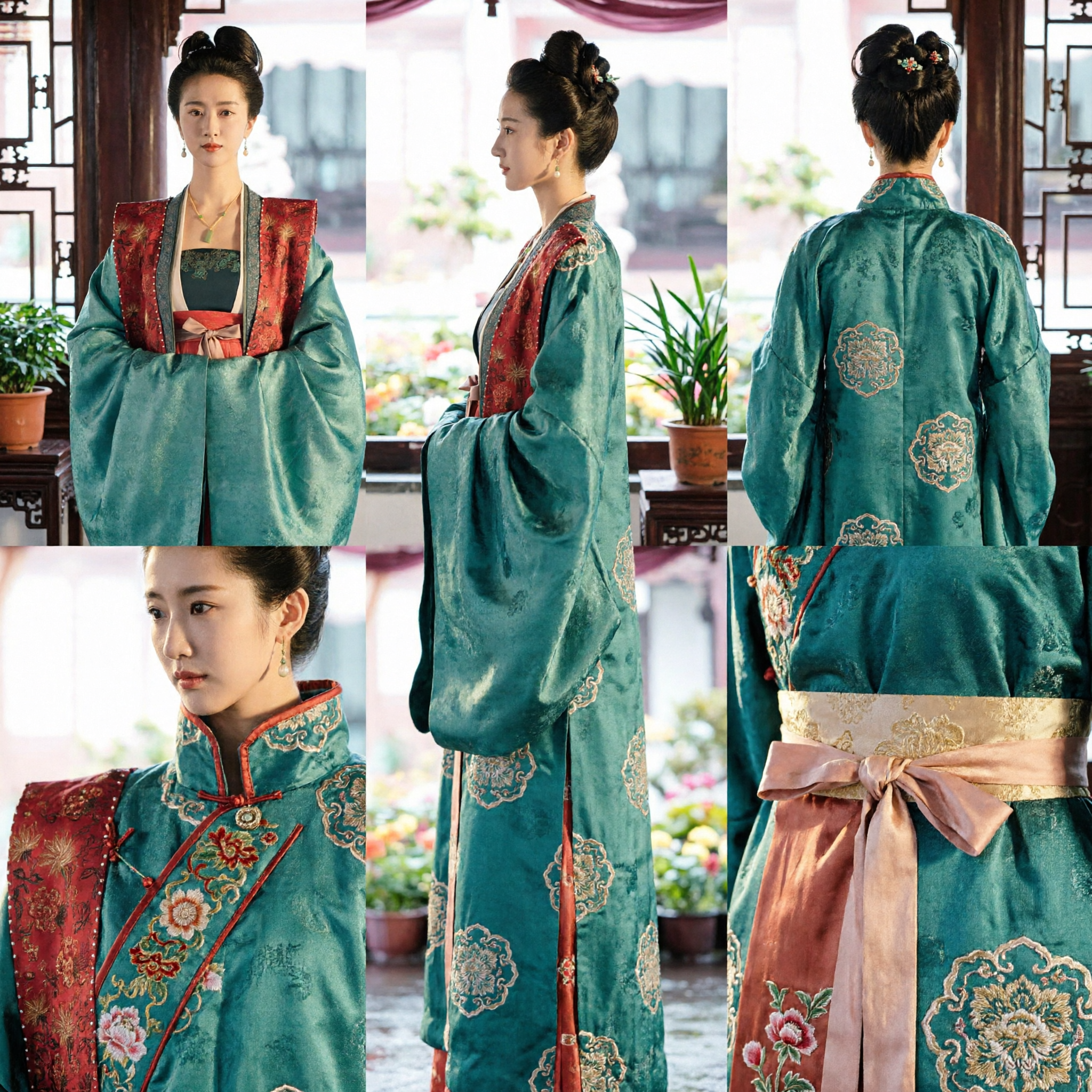 Traditioneel Chinees Hanfu Kostuum Oude Groene Gewaad met Rode Geborduurde Kraag voor Vrouwen Historische Jurk - Asian Costume