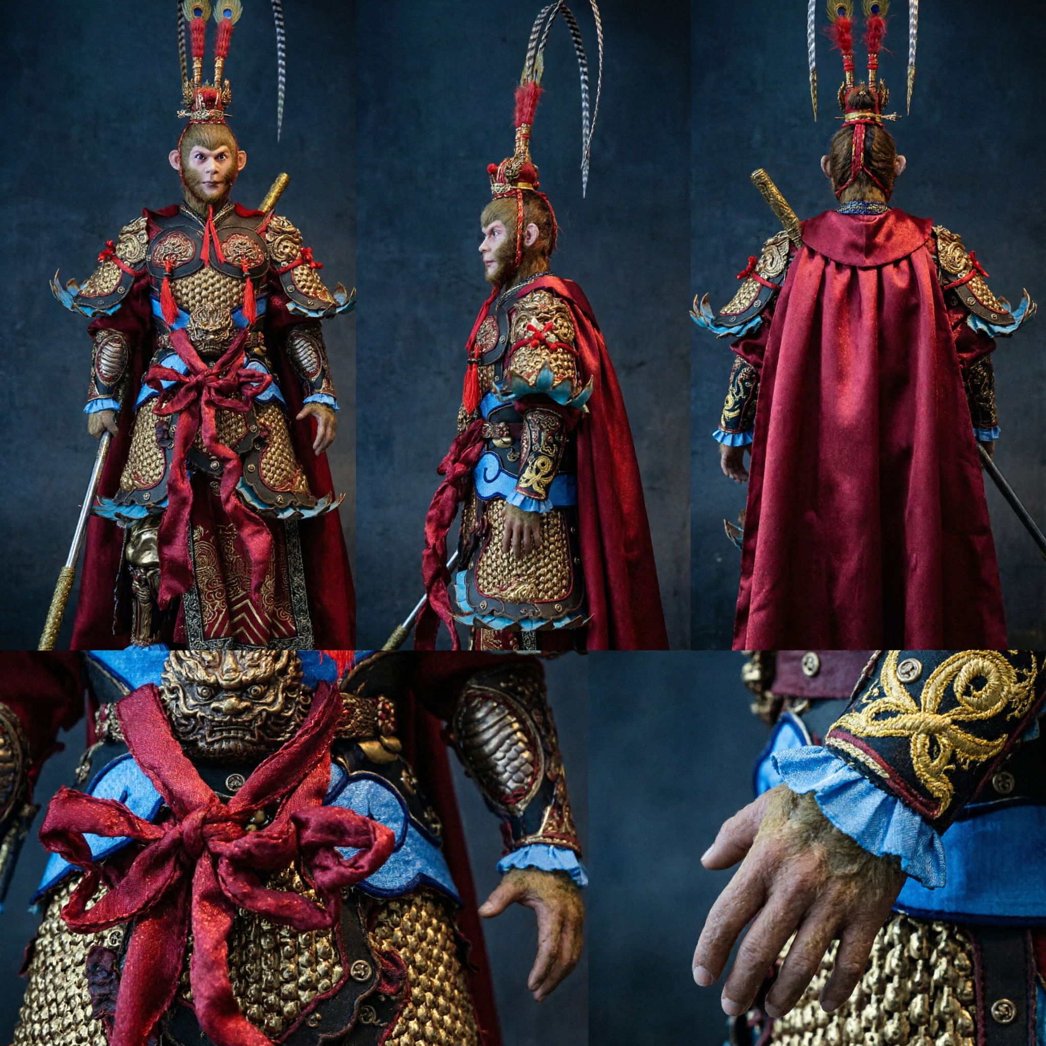 زي تنكر ملك القردة سون ووكونغ الصيني التقليدي كامل مع درع وعصا للكبار في الهالوين - Asian Costume