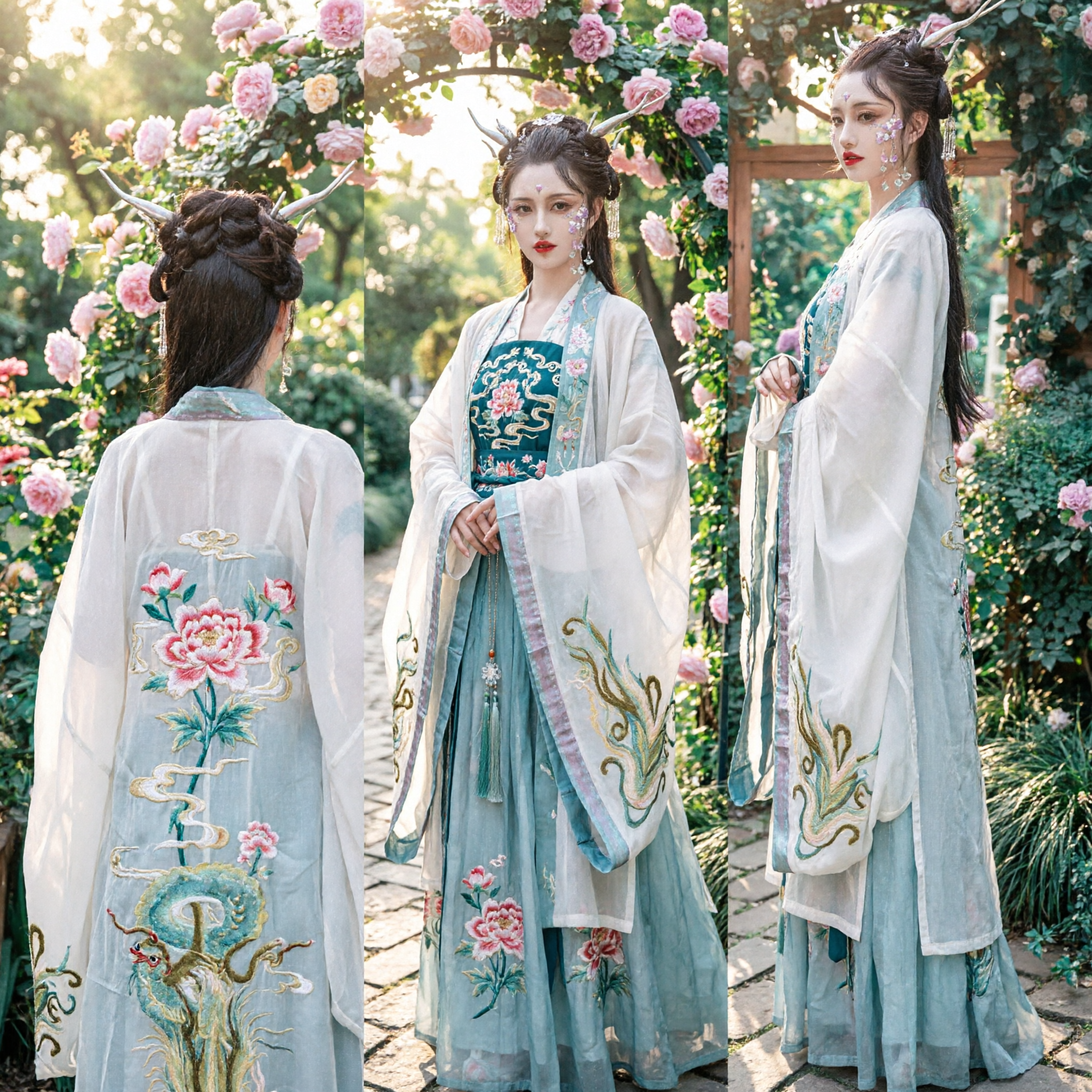 Elegant Traditioneel Chinese Hanfu Oude Feekostuum Wit en Blauw Verloopjurk voor Vrouwen Cosplay - Asian Costume