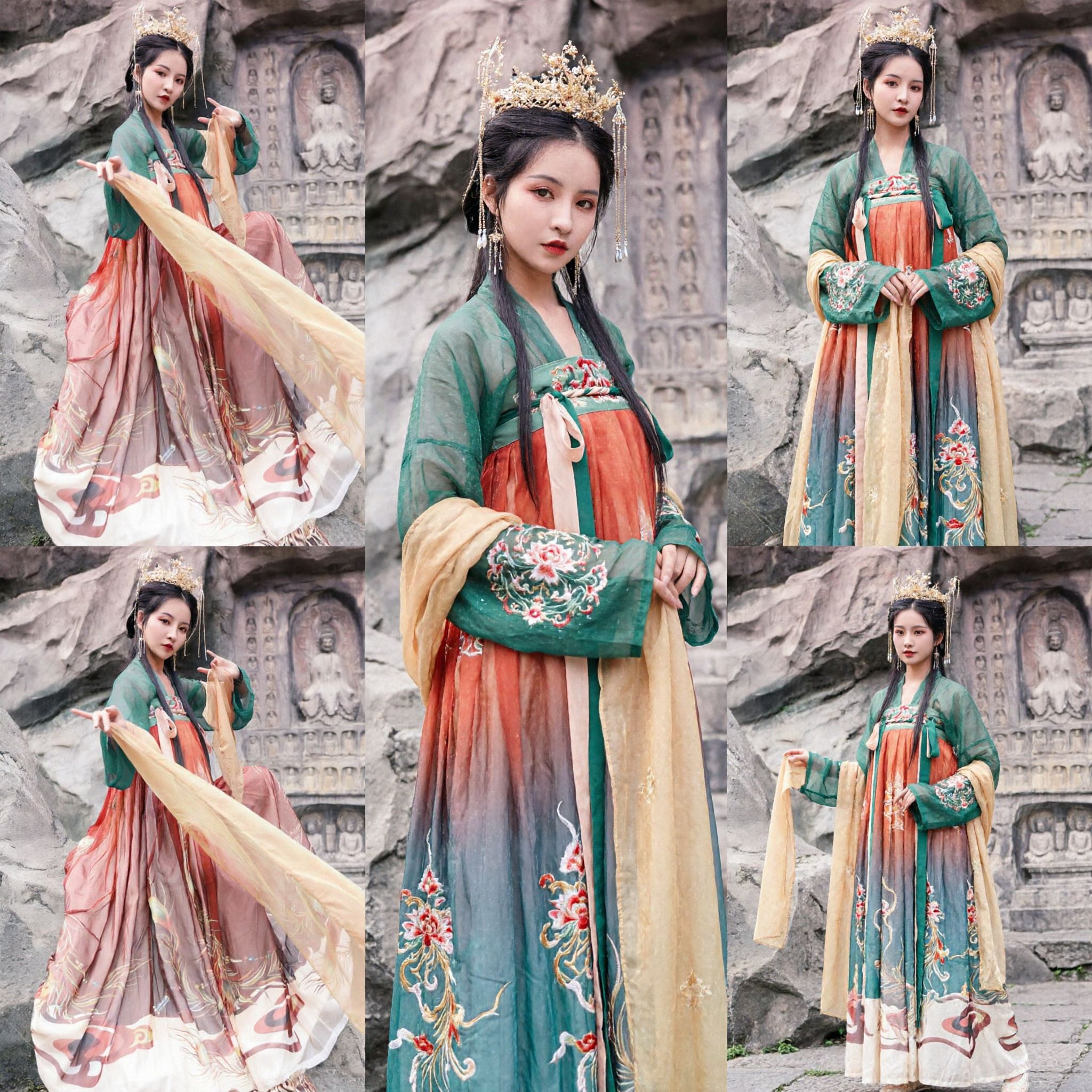 Tradycyjny chiński strój Hanfu z dynastii Tang, latające apsary z Dunhuang, elegancka historyczna suknia dla kobiet do cosplayu - Asian Costume