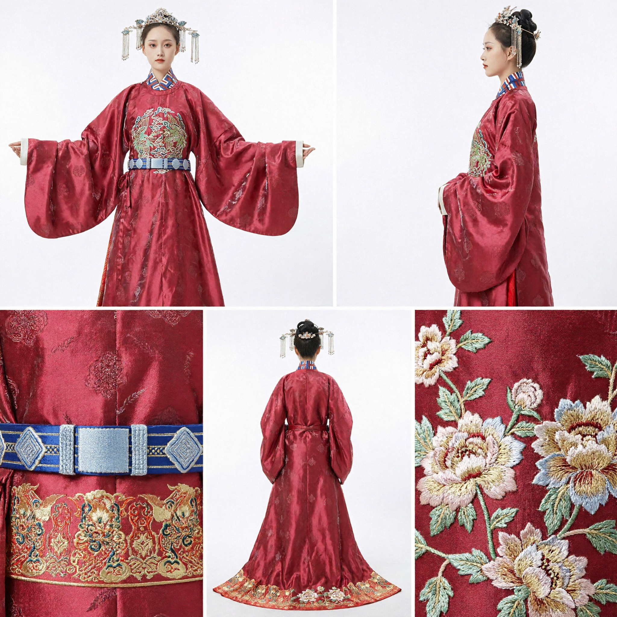 伝統的中国明時代漢服 赤刺繍ローブ 古代皇妃コスチューム 女性用 - Asian Costume