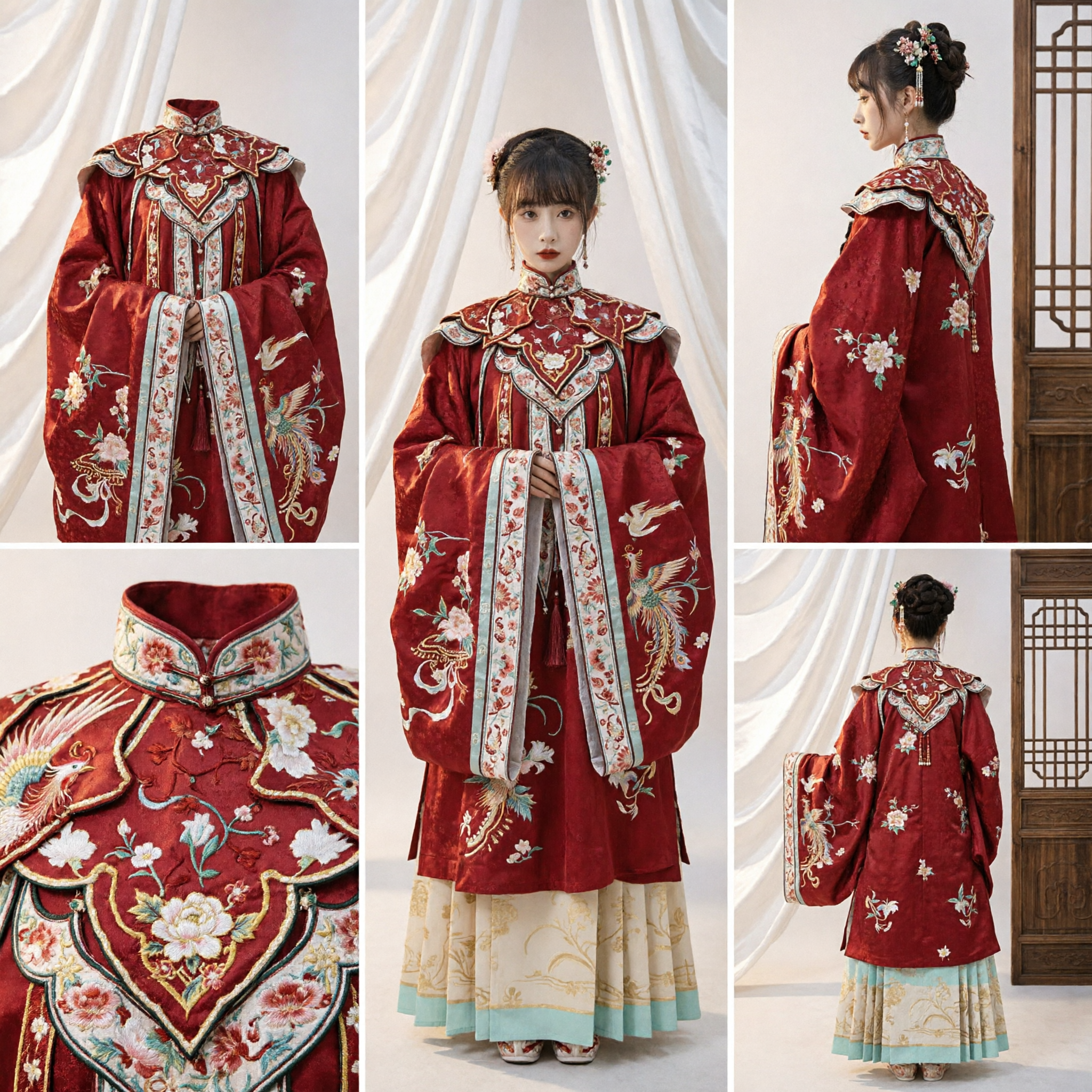 Conjunto Tradicional Hanfu de la Dinastía Ming Túnica Roja Bordada y Falda Plisada Traje de Boda para Mujeres - Asian Costume
