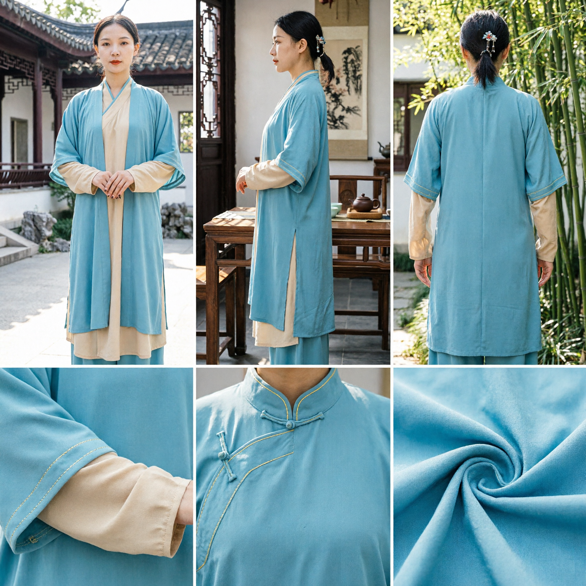 Uniforme Tradicional Chinês de Tai Chi para Mulheres Azul - Traje de Kung Fu Wushu para Prática de Artes Marciais e Meditação - Asian Costume