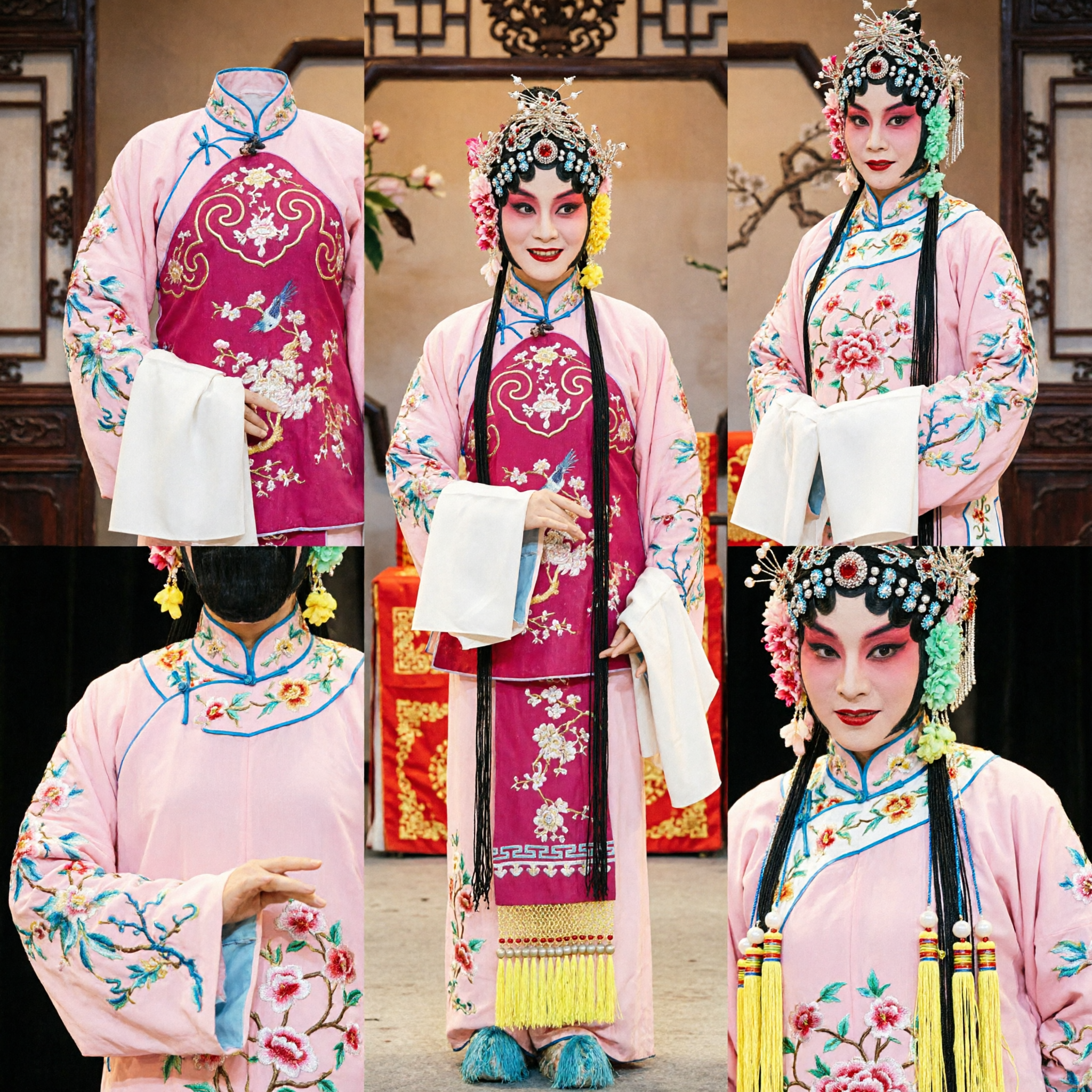 Costume tradizionale dell'Opera cinese, Vestito Rosa Ricamato per il Ruolo Femminile Dan dell'Opera di Pechino per Spettacoli Teatrali per Donne - Asian Costume