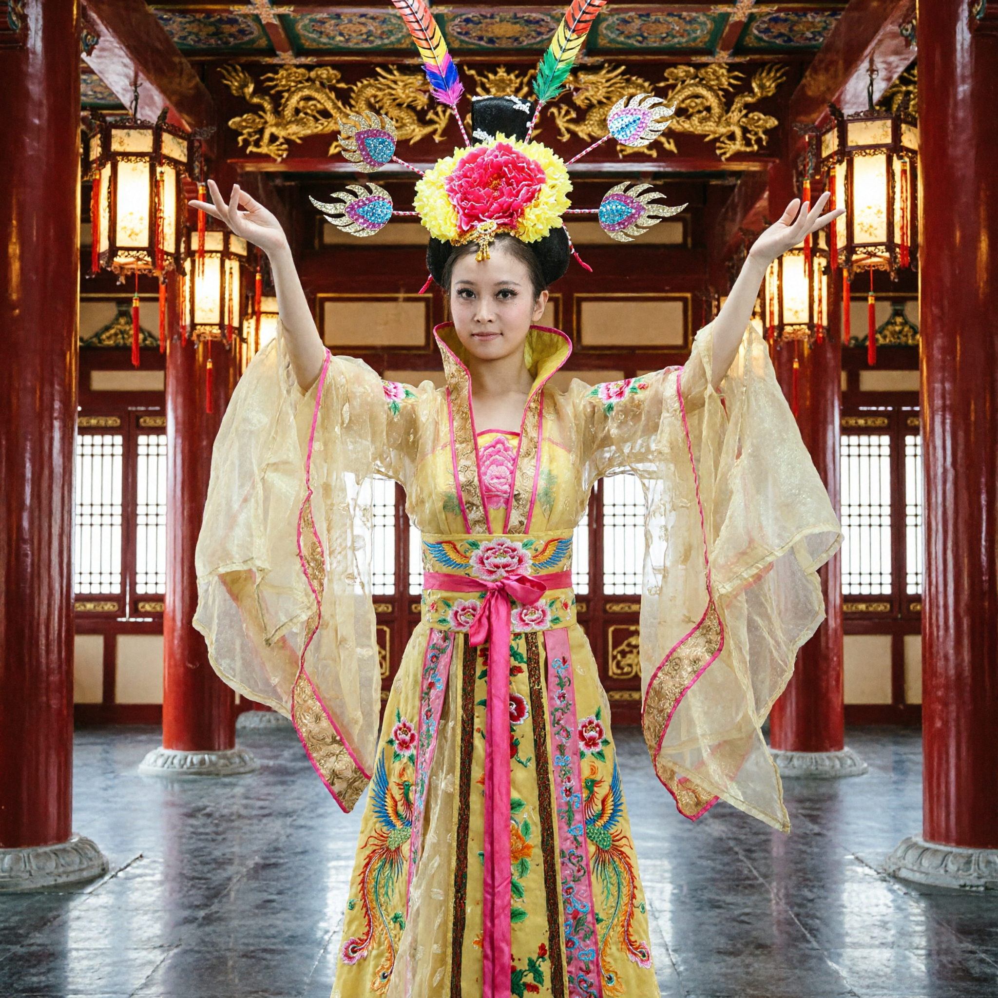 Costume traditionnel chinois Hanfu jaune, costume de princesse de la dynastie Tang pour femmes, pour performance de danse scénique - Asian Costume