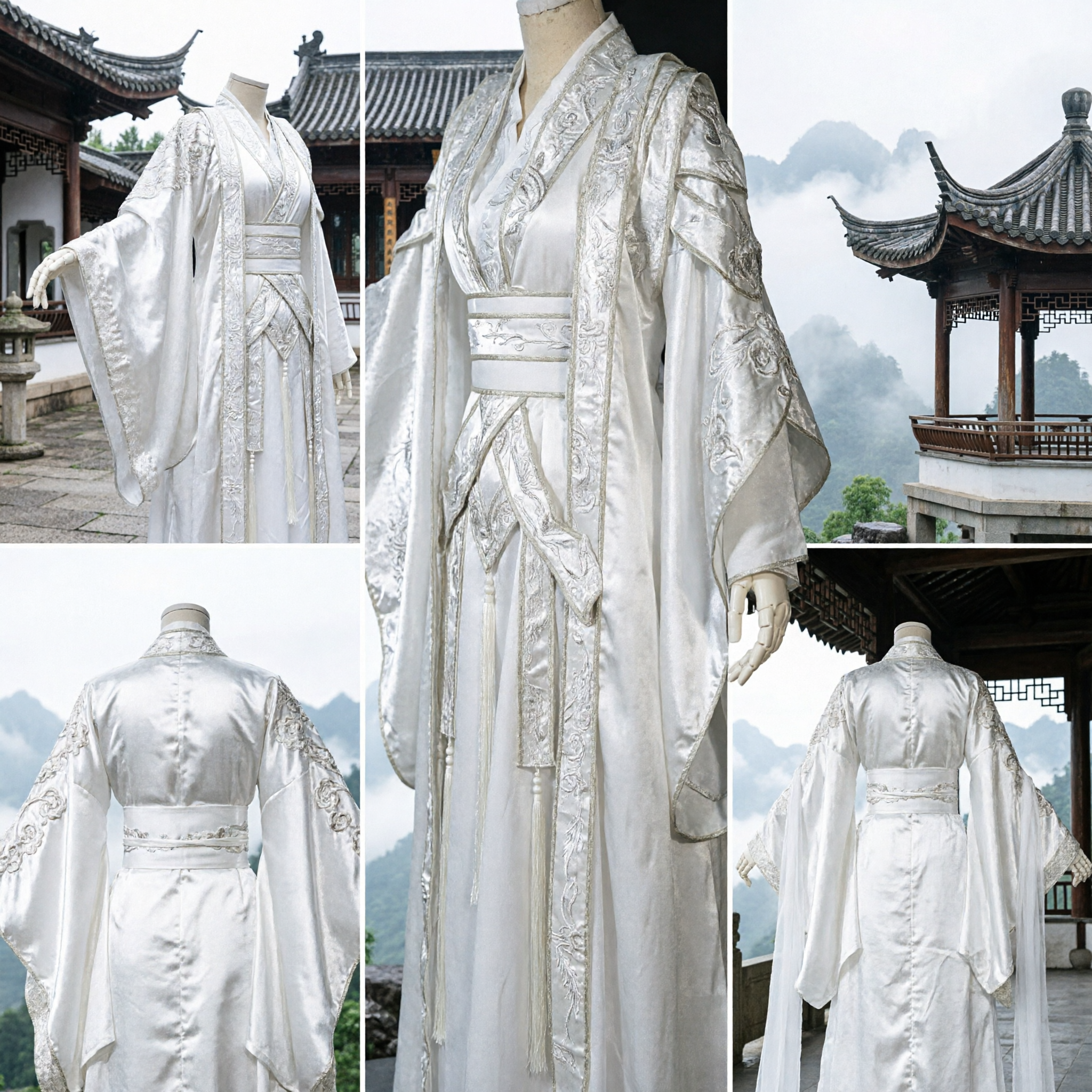 Traje Chinês Antigo Hanfu Elegante Branco Robe Tradicional Bordado para Cosplay de Homens Performance Wuxia - Asian Costume