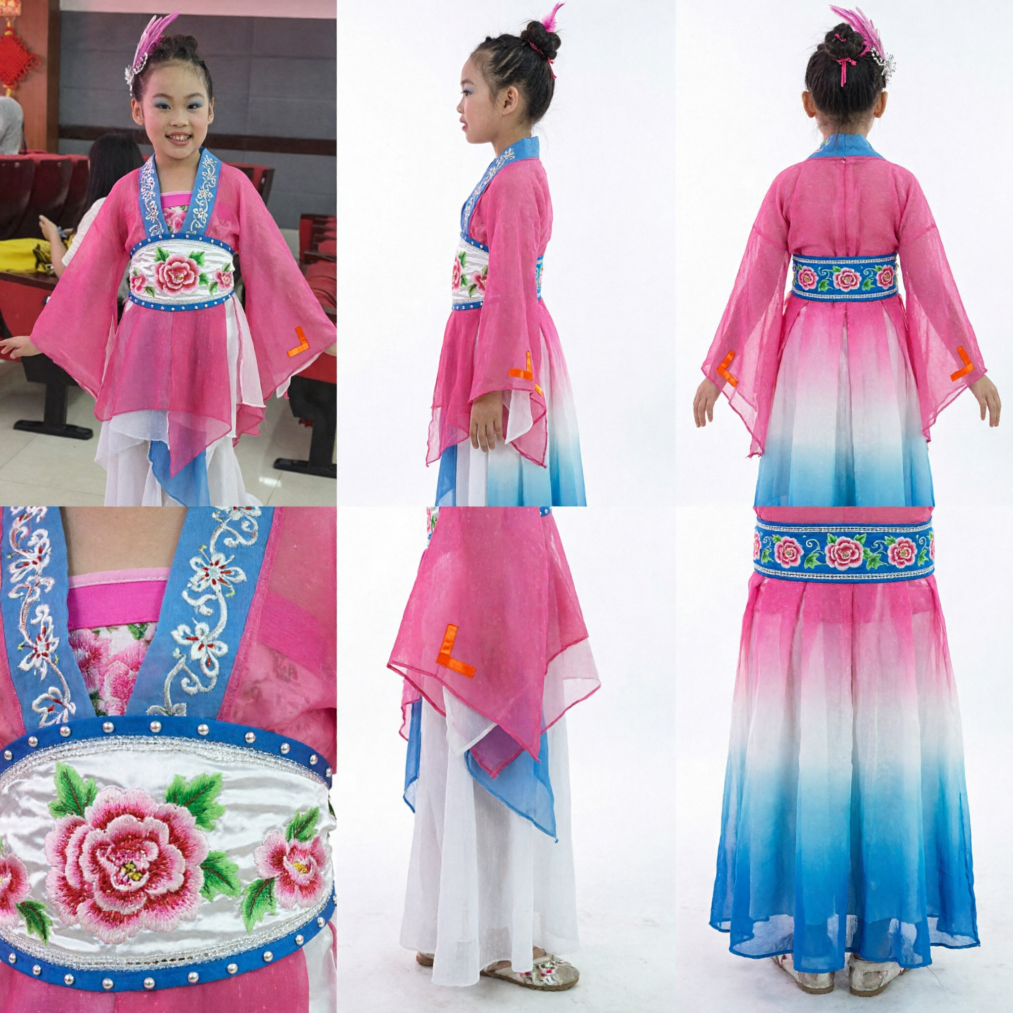 Costume de danse traditionnel chinois rose pour filles, robe de fée style Hanfu, tenue de performance scénique pour enfants - Asian Costume