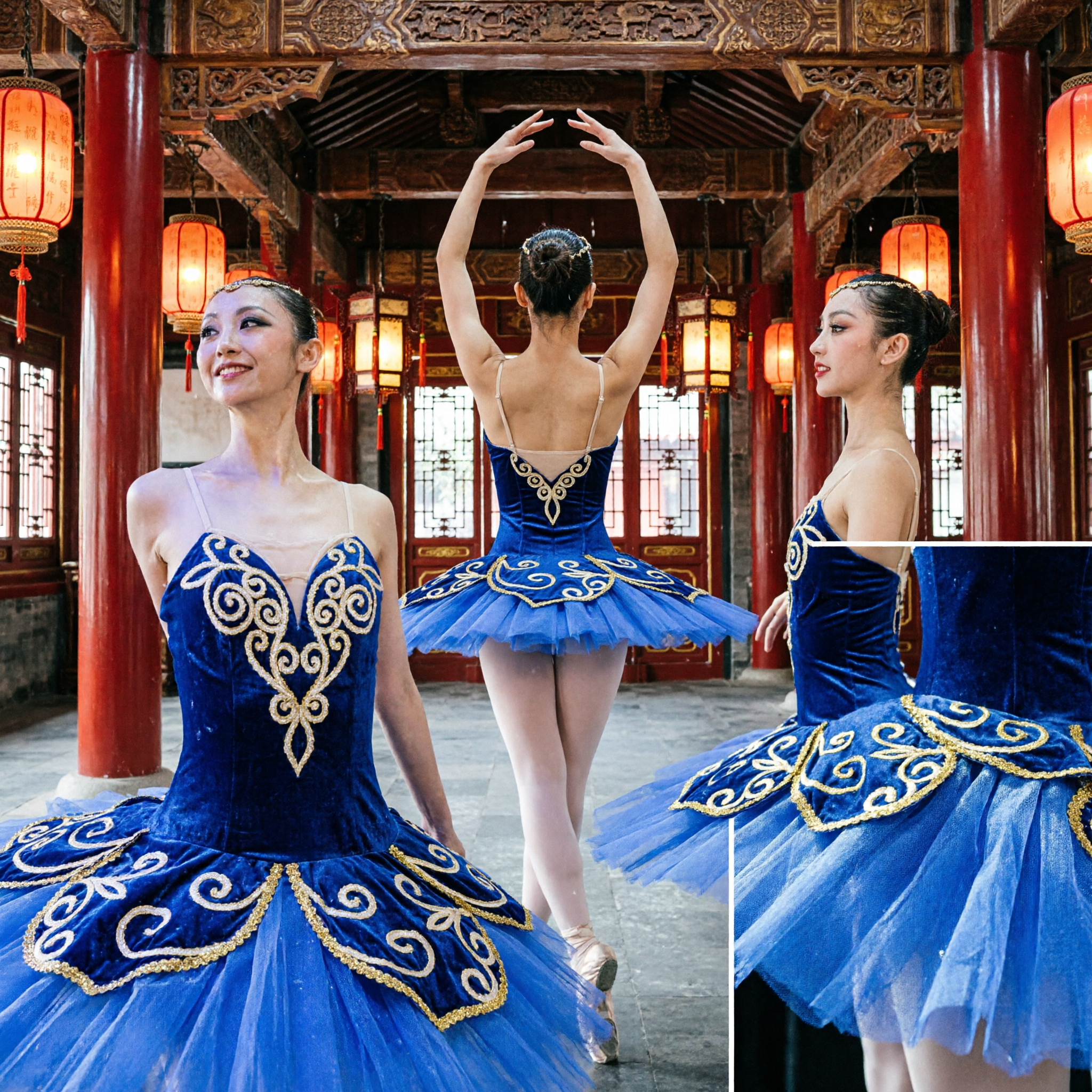 Tutu da Balletto Classico Blu Reale con Ricamo Argento per Donne Performance Professionale sul Palco - Asian Costume