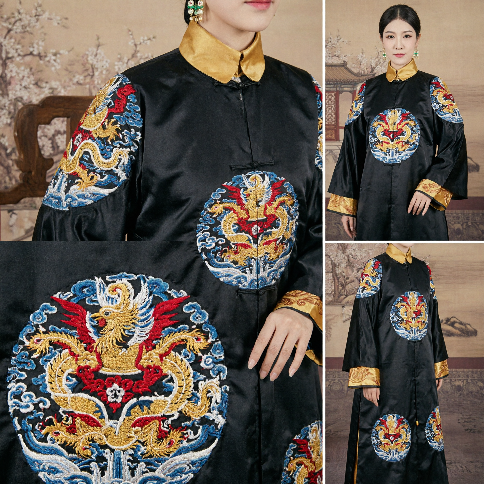 Traditioneel Chinees Qing Dynastie Keizerin Zwarte Draken Gewaad Kostuum met Hoofdtooi voor Historische Cosplay - Asian Costume