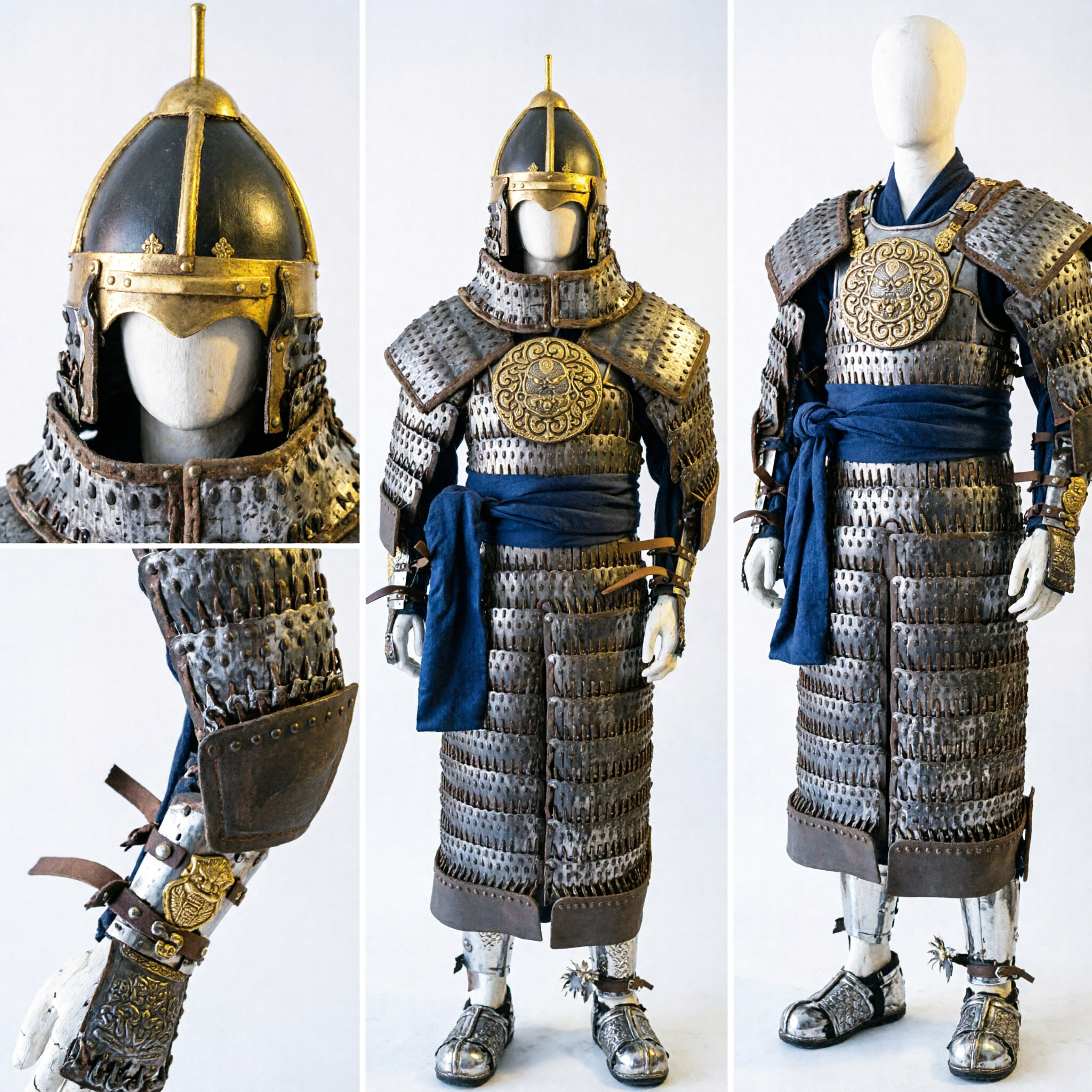 Armatura Completa da Generale Antico Cinese, Tuta in Lamelle Dorate da Guerriero della Dinastia Tang per Uomini, Costume Cosplay Storico - Asian Costume