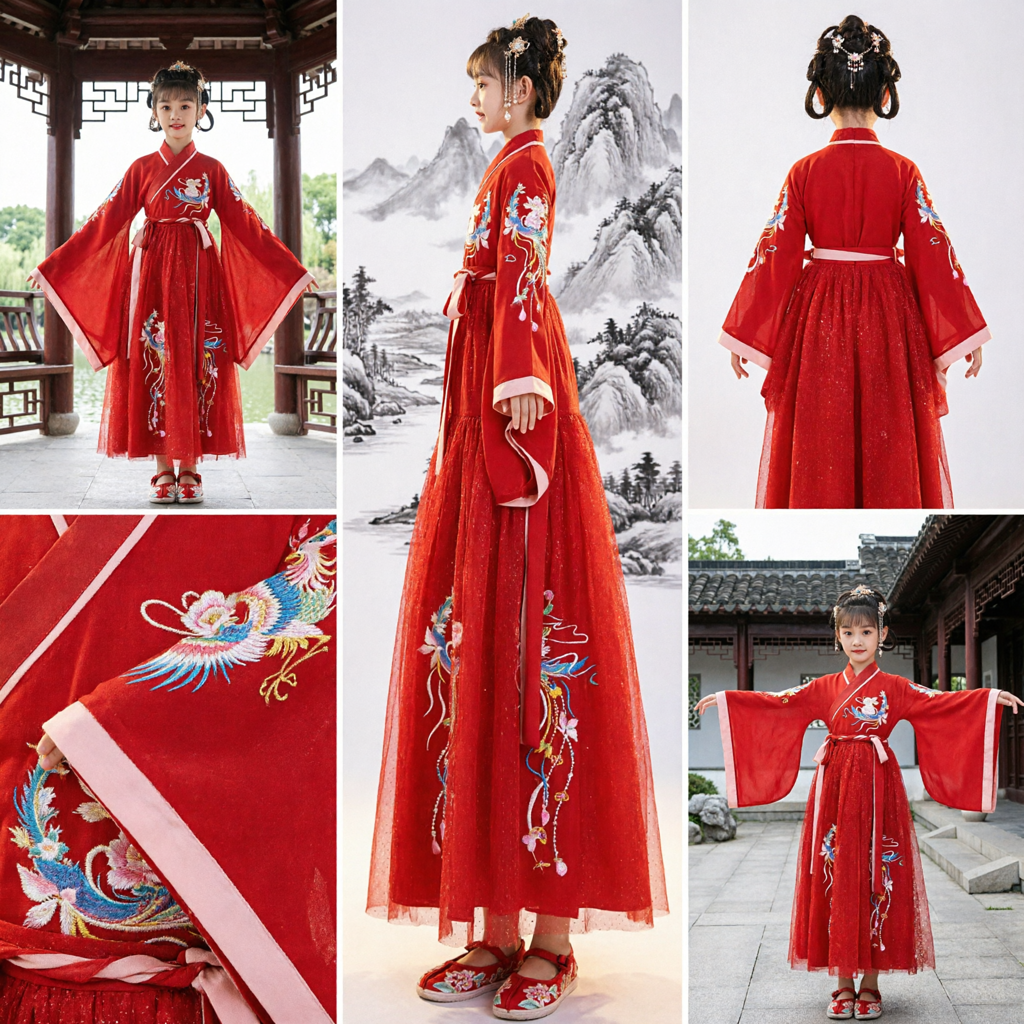Traditional Chinese Hanfu for Kids Girls Red Ancient Tang Dynasty Costume Dress for New Year Festival Performance - Asian Costume