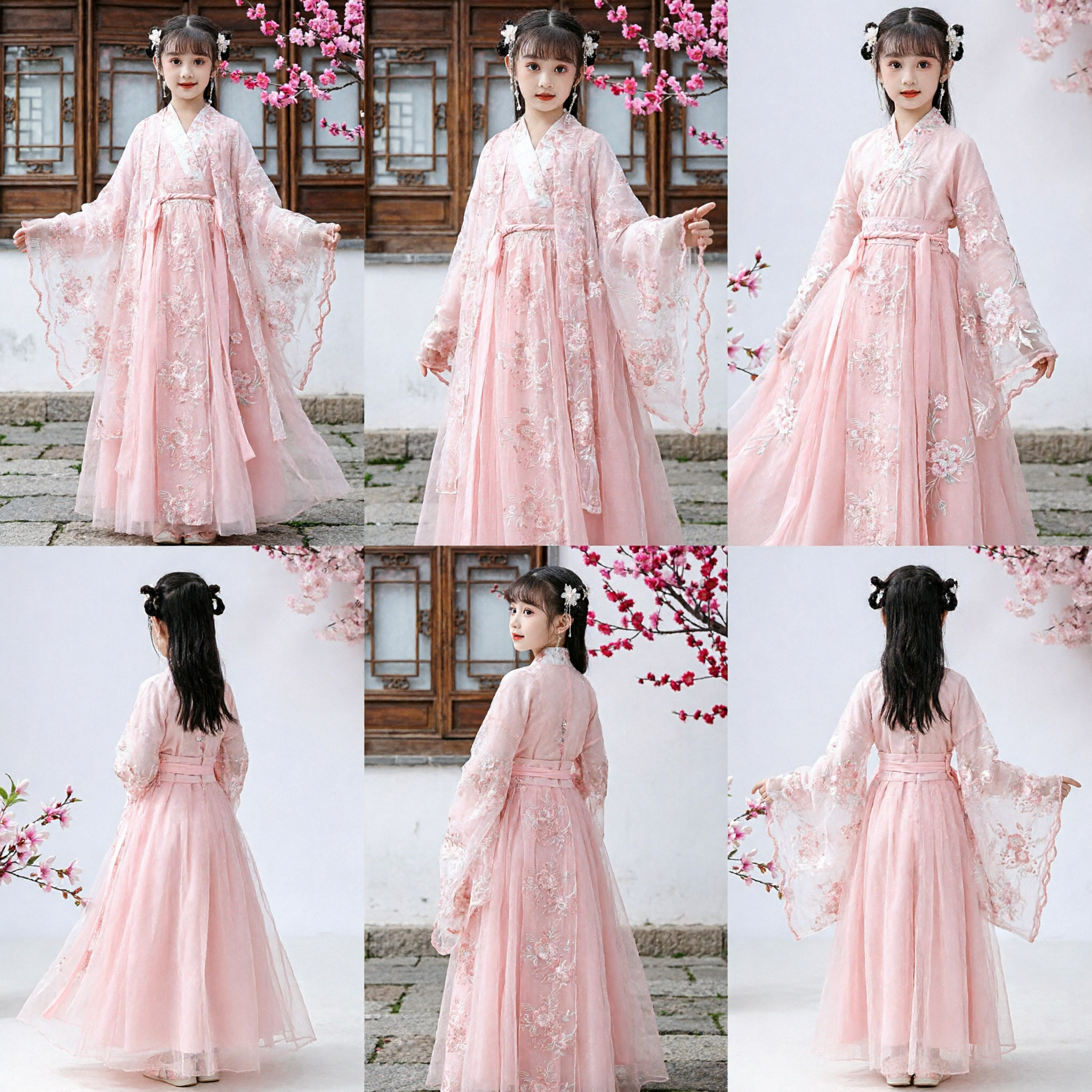 Costume Hanfu cinese elegante rosa per bambine, abito da principessa fatata antico tradizionale con ricamo floreale - Asian Costume